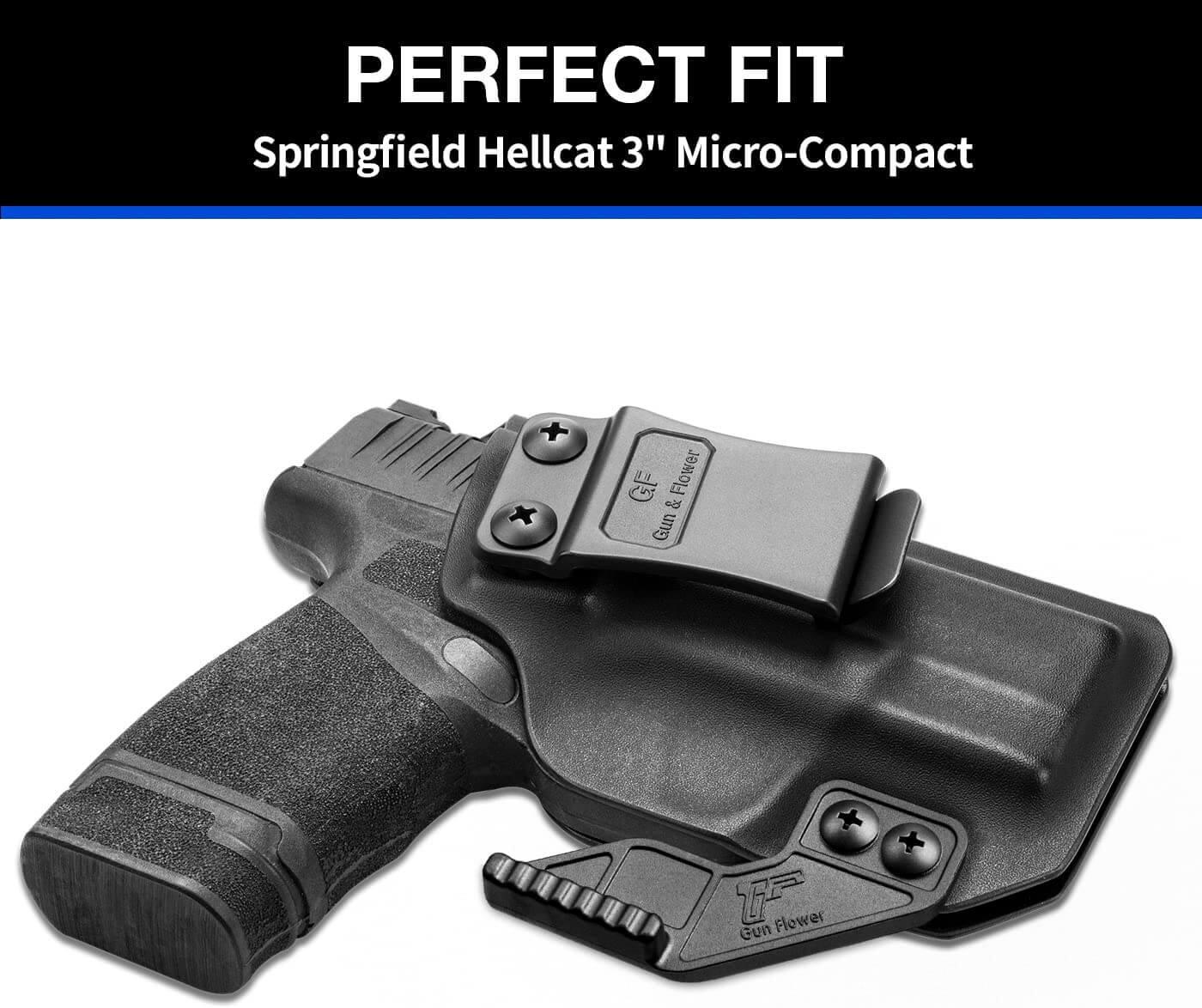 Springfield Hellcat 3" Micro-Compact IWB Kydex Holsters with Claw Adj. Retention | Right Hand Gun & Flower