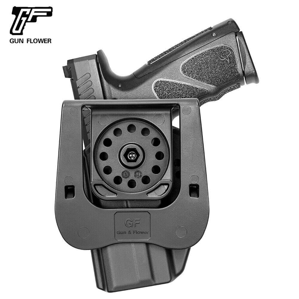 Taurus TS9 Holster, OWB Holster Fit Taurus TS9 Pistol Outside Waistband Carry Level II Retention with Index Finger Release, Right Hand Gun & Flower
