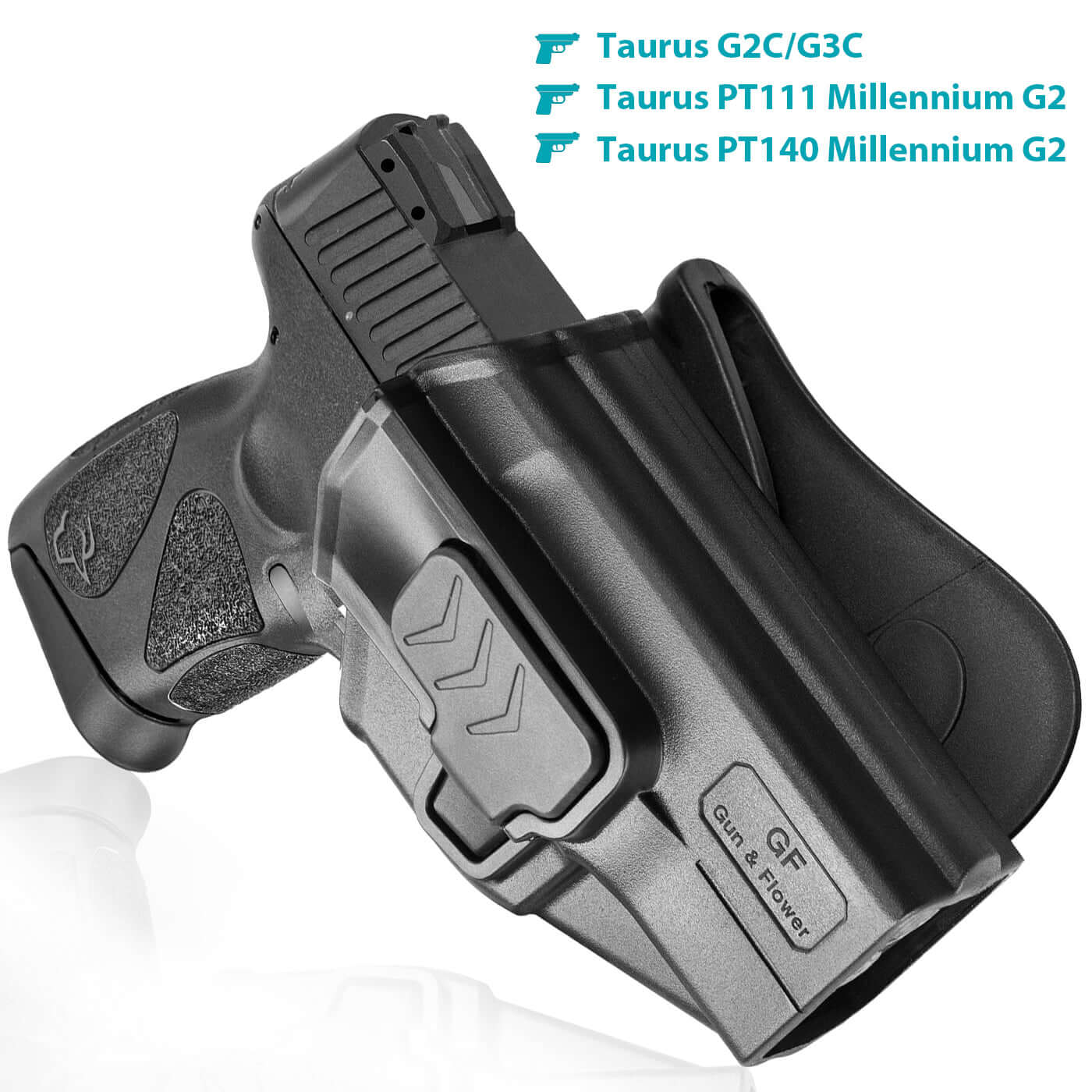 Polymer OWB Holster for Taurus G2C Taurus G3C Taurus G3C TORO Taurus PT111 Millennium G2 Taurus PT140 Millennium G2 with 1 pcs Paddle and 1 Pcs Belt Clip Gun & Flower