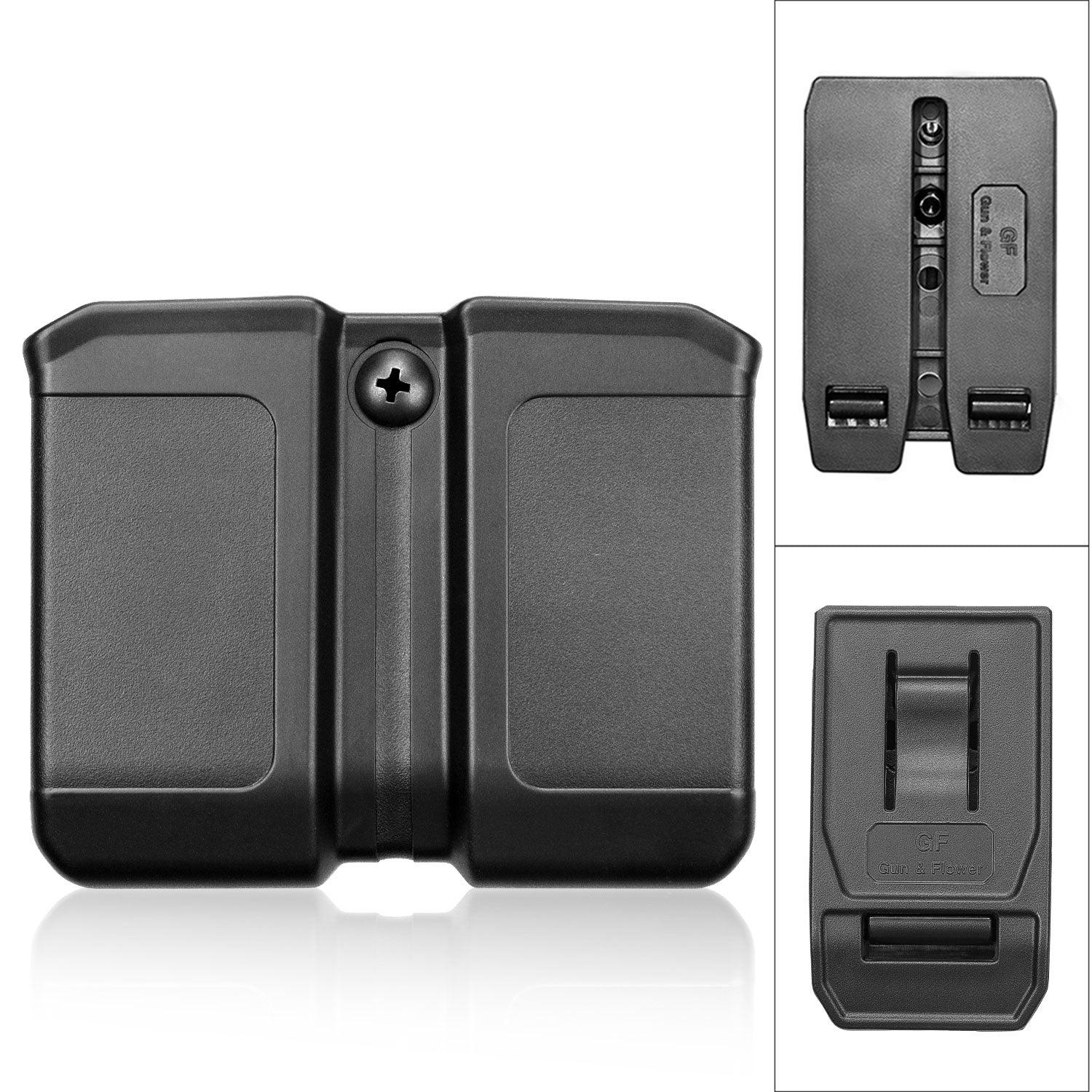Polymer Universal Double Magazine Holsters Compatible with 9mm/.40 Dual Stack Mags, Belt Clip/Molle Mag Holder Pouch | Gun & Flower Gun & Flower
