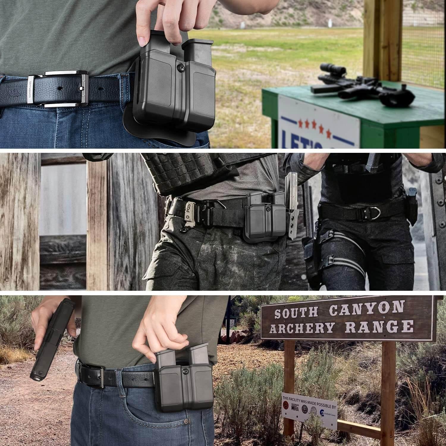 Universal OWB Double Magazine Holder,Fits Double Stack 9mm .40 /10mm .45 Magazine, Fit 1.5 1.75 2.0 2.25'' Belt,MOLLE Optional Gun & Flower