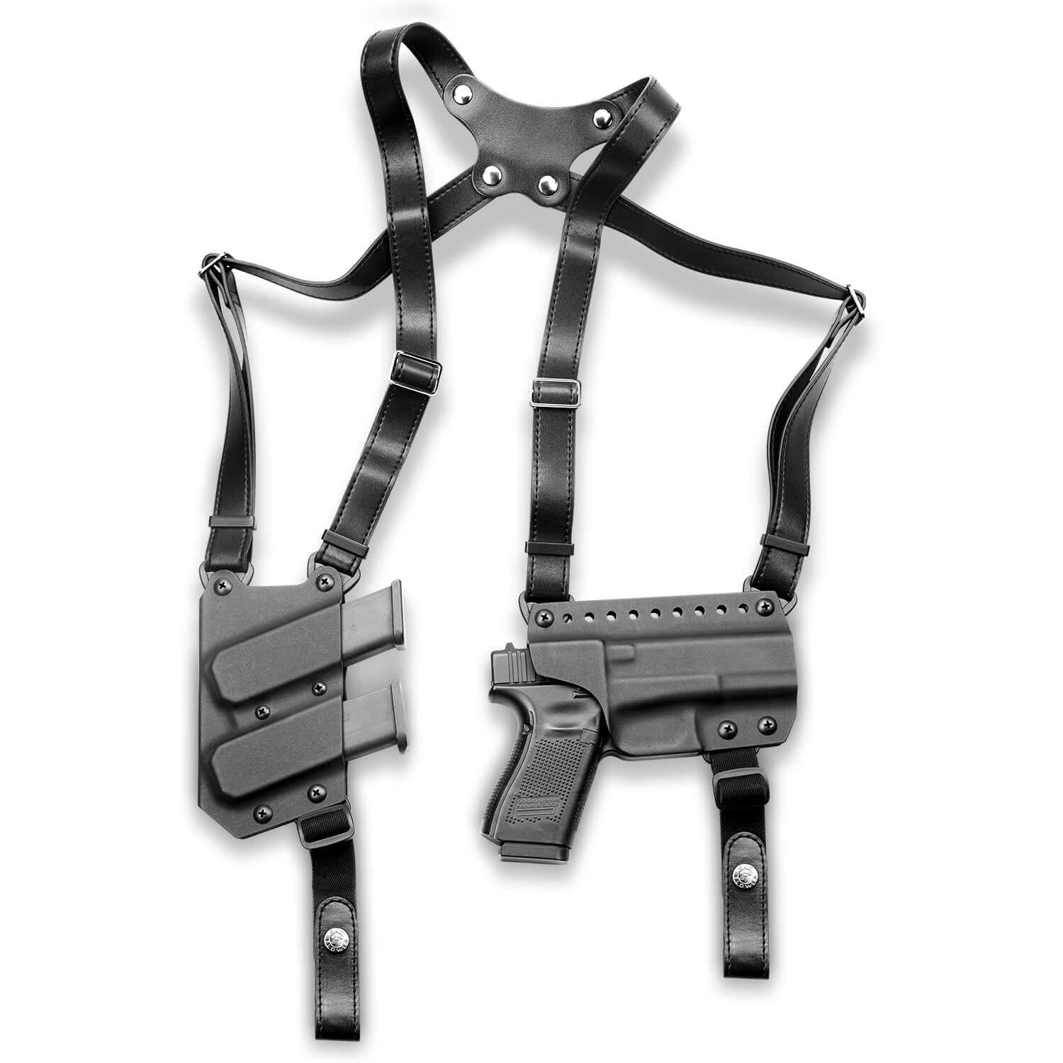 Handmade Full Grain Leather Strap with US Kydex Hybrid Shoulder Holster for Glock G17 Gen3-5 G19 Gen3-5 G19X G22 Gen5 G23 Gen3-5 G26 Gen3-5 G32 Gen3-4 G34 Gen3-5 G44 G45 & 9mm/.40 Double-Stack Mag Gun & Flower