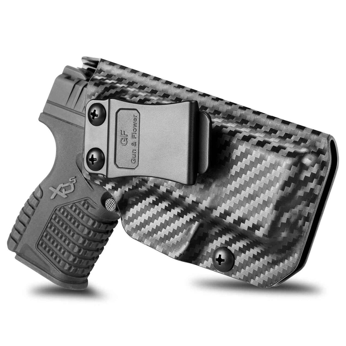 Carbon Fiber Kydex IWB Holster for Springfield XD-S XDS 3.3" 9mm/.40S&W/.45 ACP Appendix Cross Draw Concealed Carry Belt Clip , Right Hand | Gun & Flower