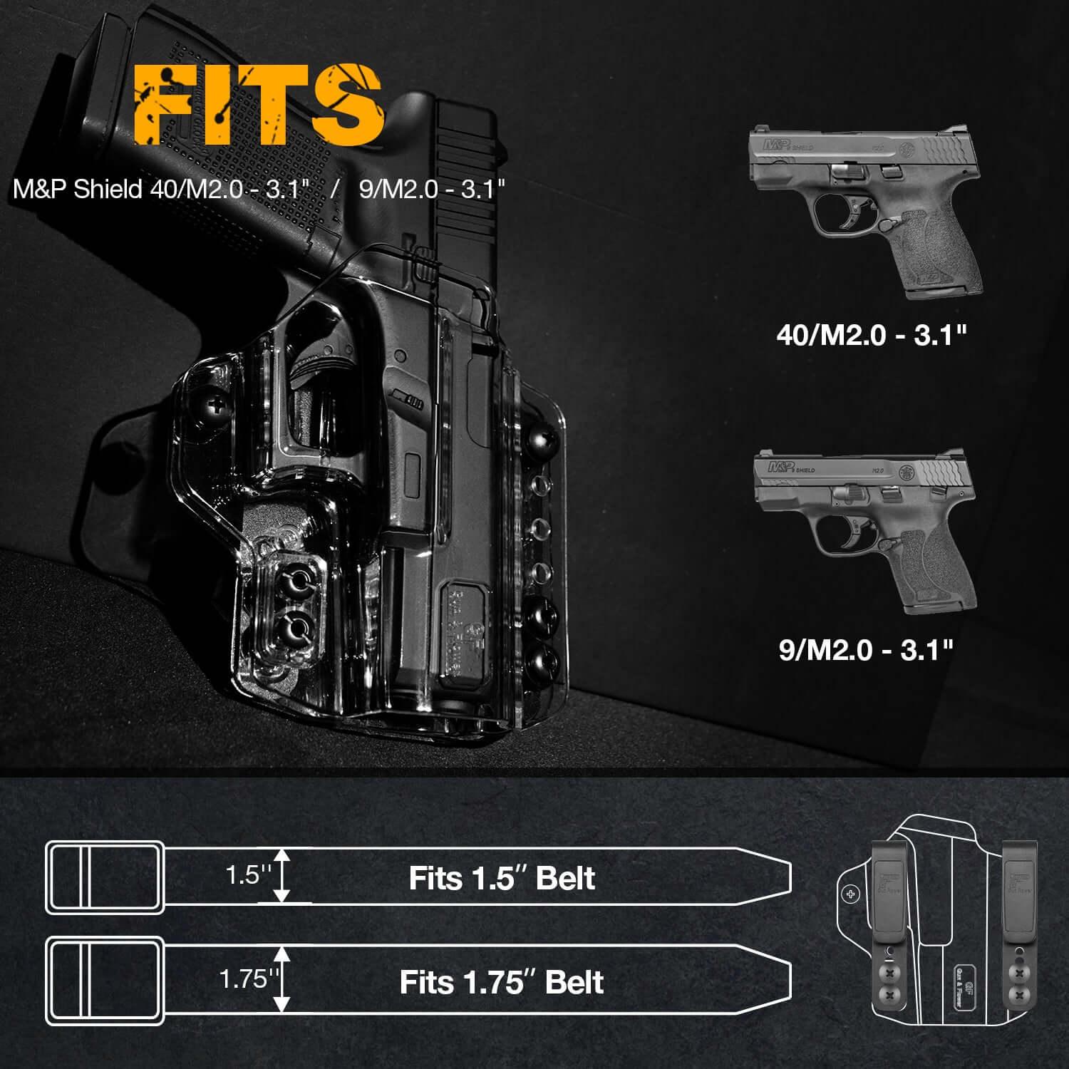 Clear M&P Shield 9MM IWB & OWB Convertable Holster for 3.1" Barrel M&P 9mm/.40 Shield (M2.0). M&P 40 Shield, 360 Degrees Adjustable, Right Hand | Gun & Flower Gun & Flower