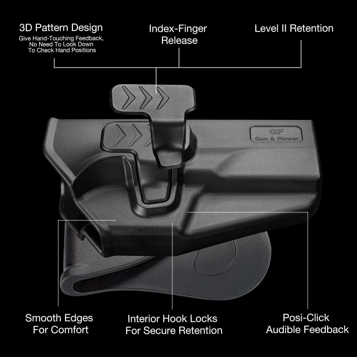 Taurus PT-840 PT840 Level II Retention Index Finger Release OWB Paddle Holster Outside Waistband Pants Trigger Guard | Gun & Flower Gun & Flower