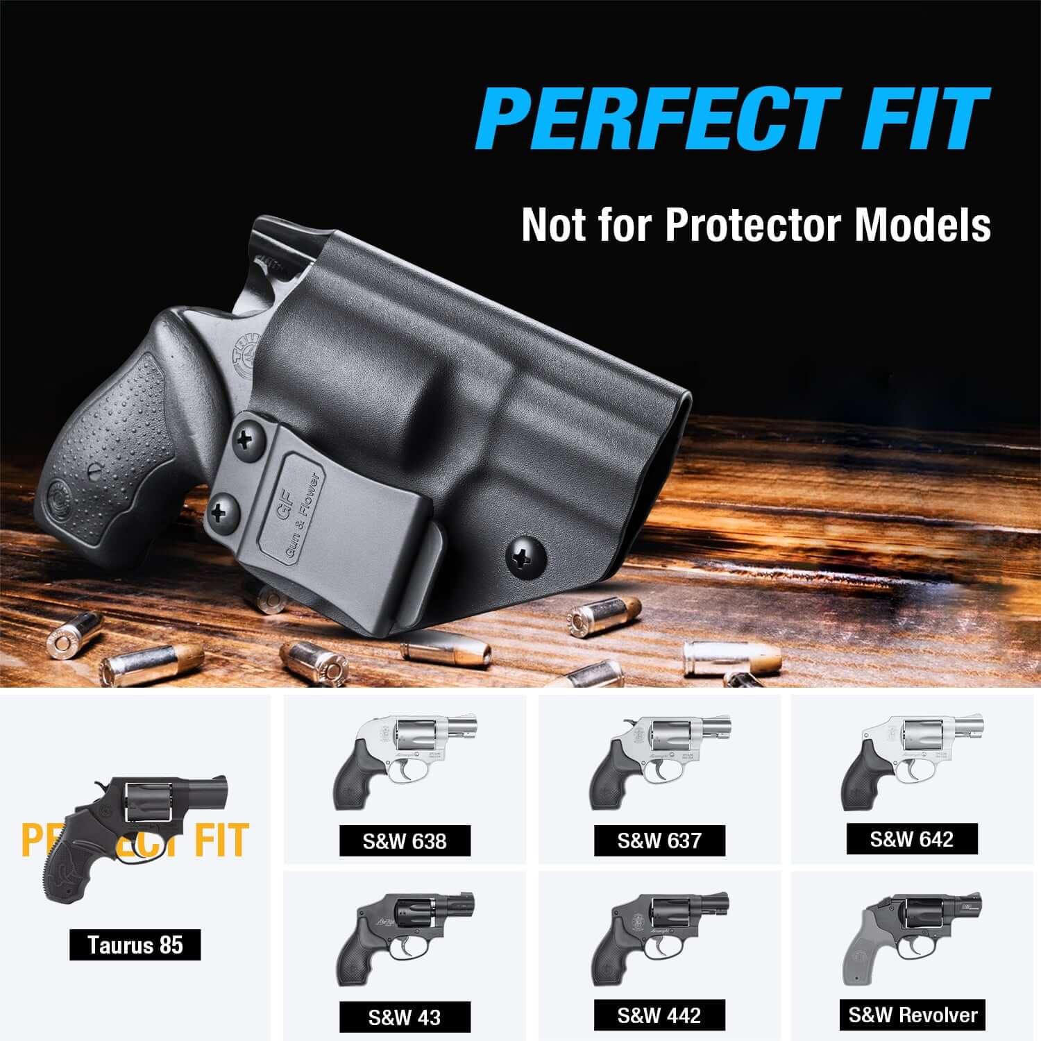 Taurus 85 T85 and S&W 637 642 638 43 442 Revolvers IWB Kydex Holster Fully Trigger Guard with Red Dot Optics Cut Concealment Carry | Gun & Flower Gun & Flower