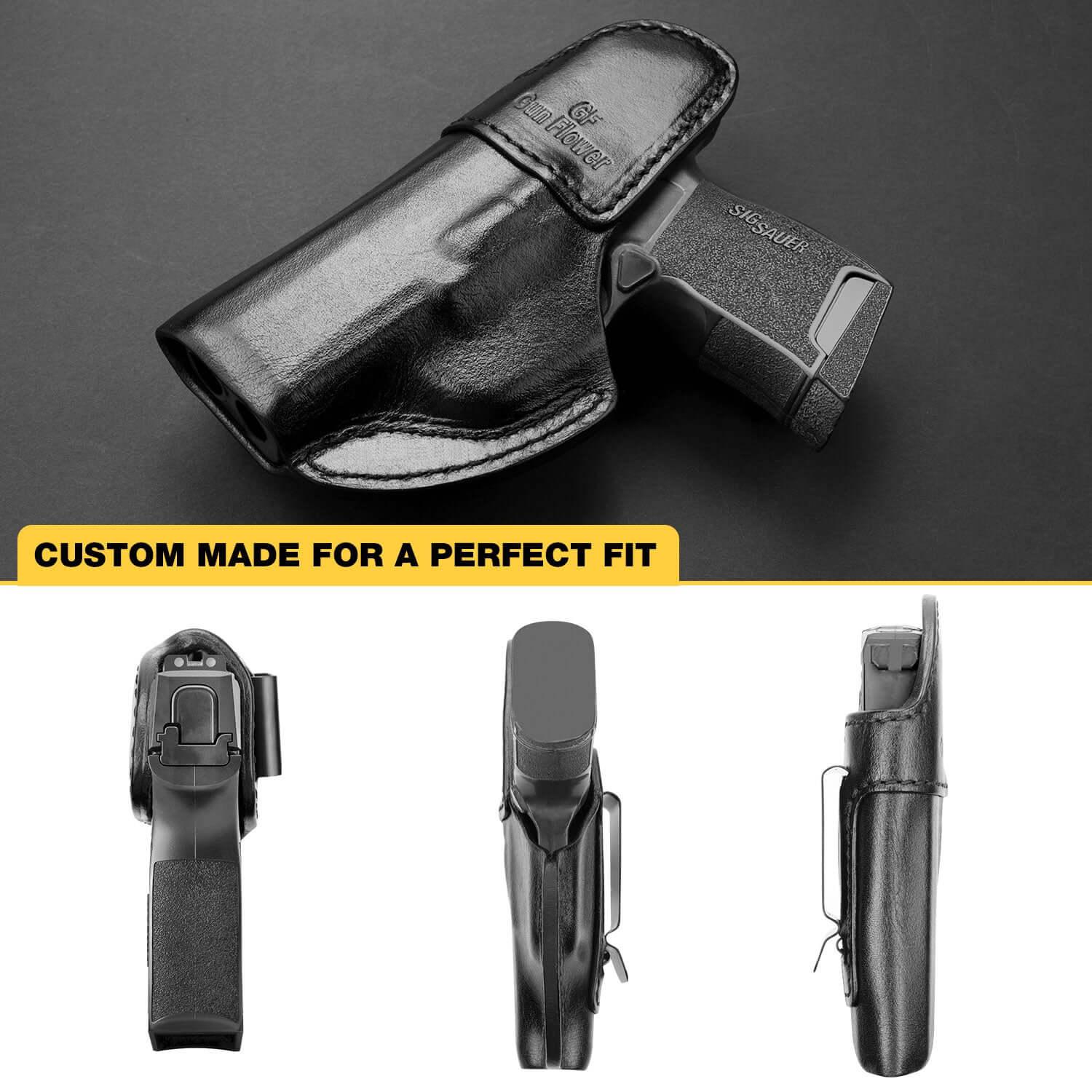 Full Grain Leather Custom Molded Holster Handmade Leather IWB Holster for Sig Sauer P365/P365 SAS/P365X/P365 XL/P365-380/P365 ROSE-380, Right Hand | Gun & Flower Gun & Flower