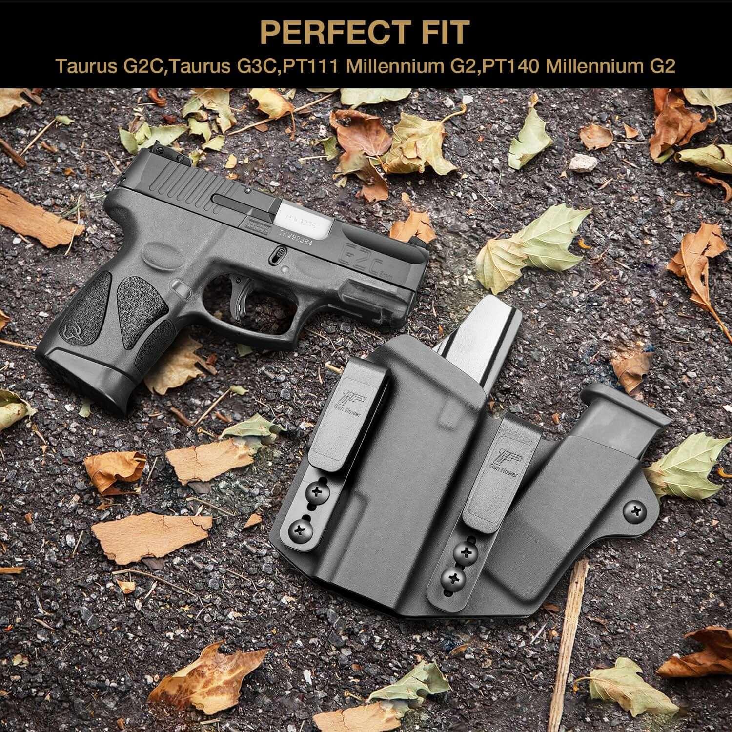 IWB Kydex Sidecar Holsters with Mag Pouch for Taurus G2C Taurus G2S Taurus G3C Taurus G3C TORO Taurus G3 Taurus PT111 Millennium G2 Taurus PT140 Millennium G2 Guard Red Dot Optics cut | Gun & Flower Gun & Flower