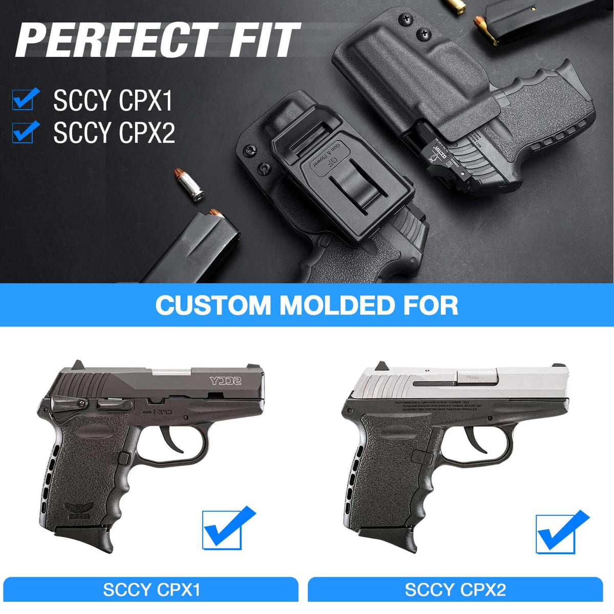 OWB Kydex Holster for SCCY CPX-1 CPX-2 with No Rail, Outside Waistband Holster with Red Dot Sight Optics Cut | Gun & Flower Gun & Flower