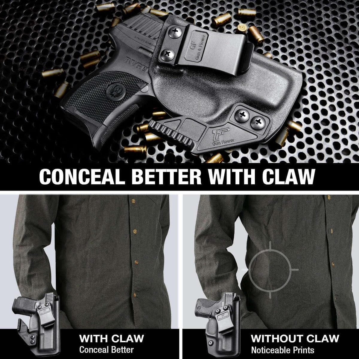 Ruger LC9/ LC9S/ EC9S/ EC9/ LC380 IWB Kydex Holsters with Claw Inside the waistband trigger guard wing holster for fat guys | Gun & Flower Gun & Flower