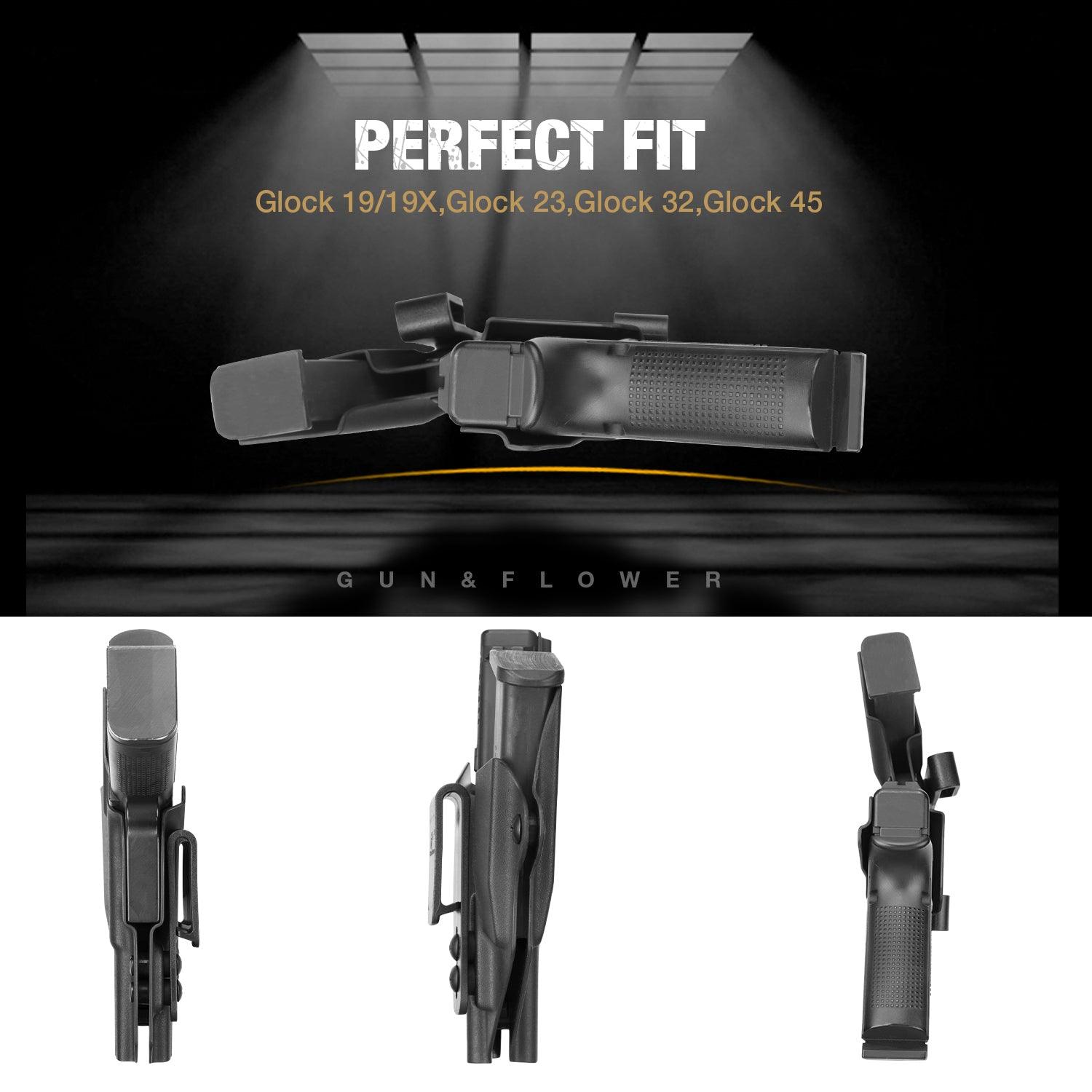 Sidecar Kydex Gun Holster Magazine Pouch for Glock 17 Gen3-5 G17 Gen4 MOS G17 Gen5 MOS G19 Gen3-5 G19 Gen4 MOS G19 Gen5 MOS G21 gen5 Glock 26 Gen3-5 G34 G19X G34 Gen5 G44 G45 MOS 9mm | Gun & Flower Gun & Flower