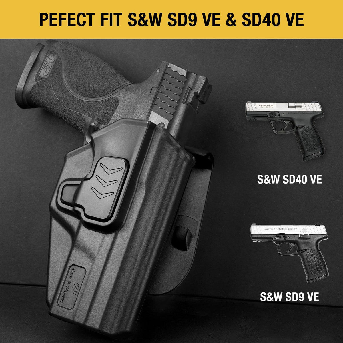 OWB Paddle Holster Level II Retention for S&W M&P 9mm & SD9 VE & SD40 VE Gun & Flower