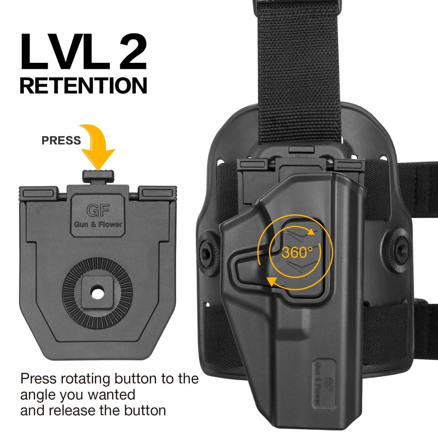 Colt 1911 5'' No Rail Handguns Drop Leg Holster with Level II Retention Index Finger Release OWB Drop Offset Thigh Holster , Right Hand | Gun & Flower Gun & Flower