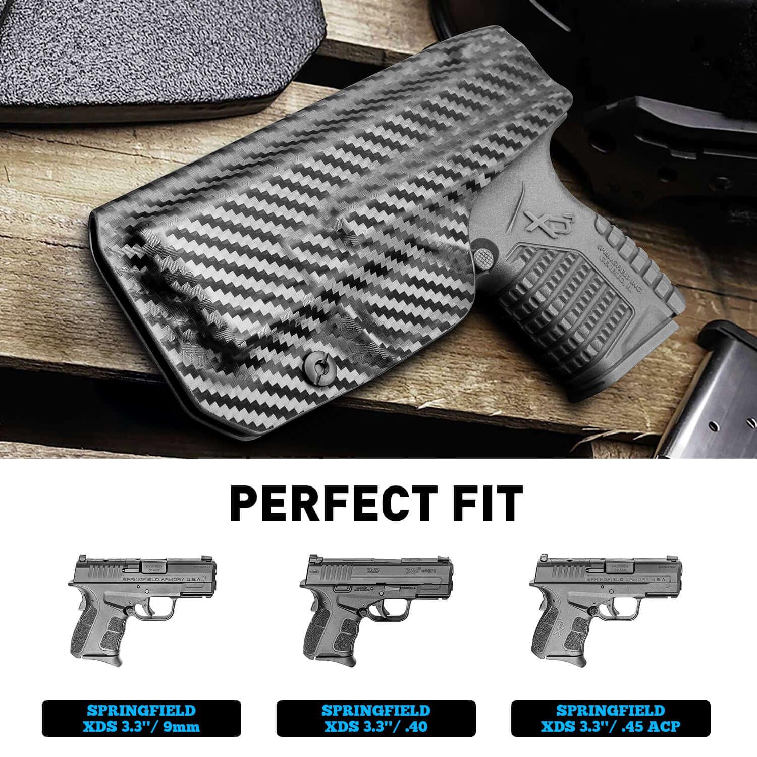 Carbon Fiber Kydex IWB Holster for Springfield XD-S XDS 3.3" 9mm/.40S&W/.45 ACP Appendix Cross Draw Concealed Carry Belt Clip , Right Hand | Gun & Flower Gun & Flower