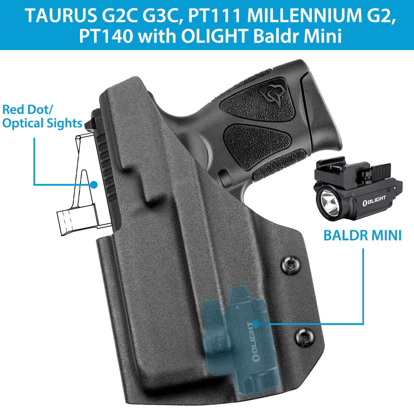 Taurus G2C&G3C Kydex Light Bearing Holster w/Olight PL Mini 2 Valkyrie - Red Dot Sight Optic Cut Gun & Flower