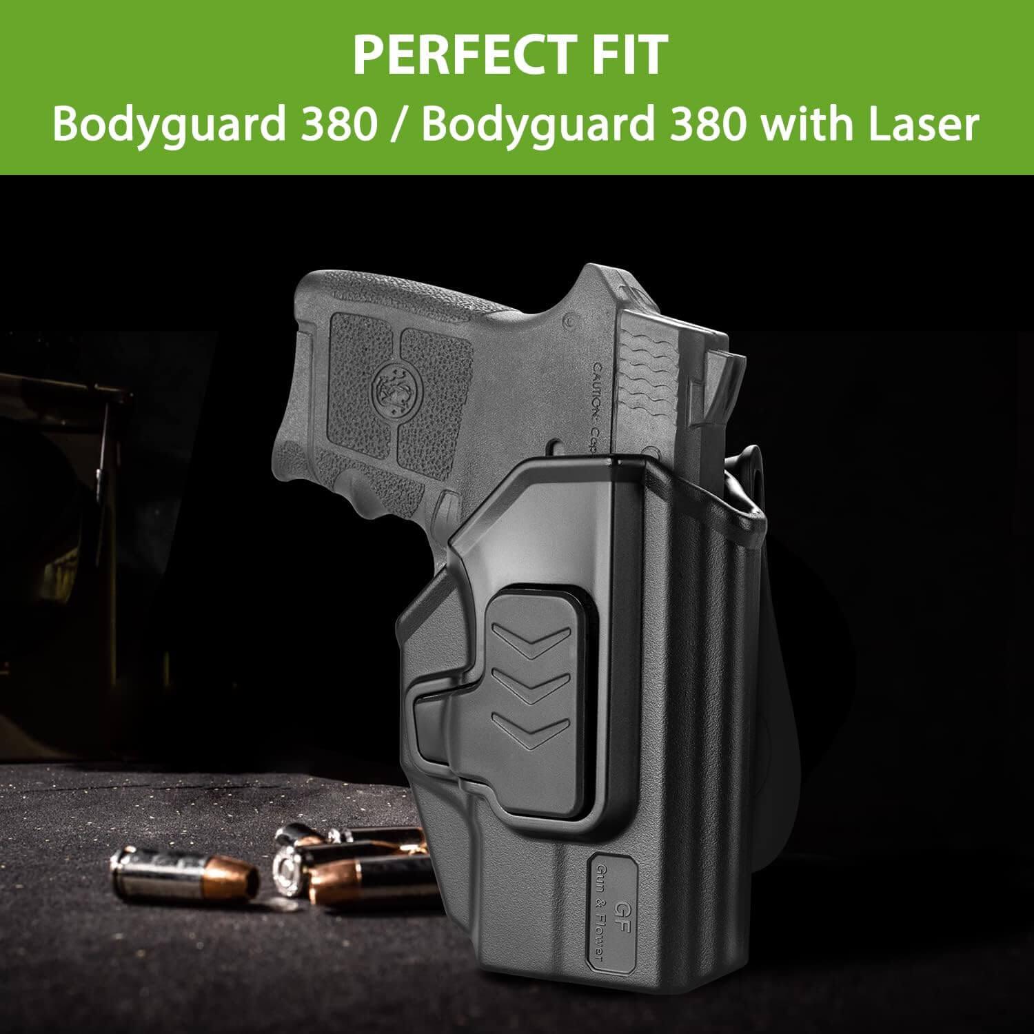 OWB Paddle Holster Index Finger Release for Smith & Wesson Bodyguard 380 Right Hand Gun & Flower