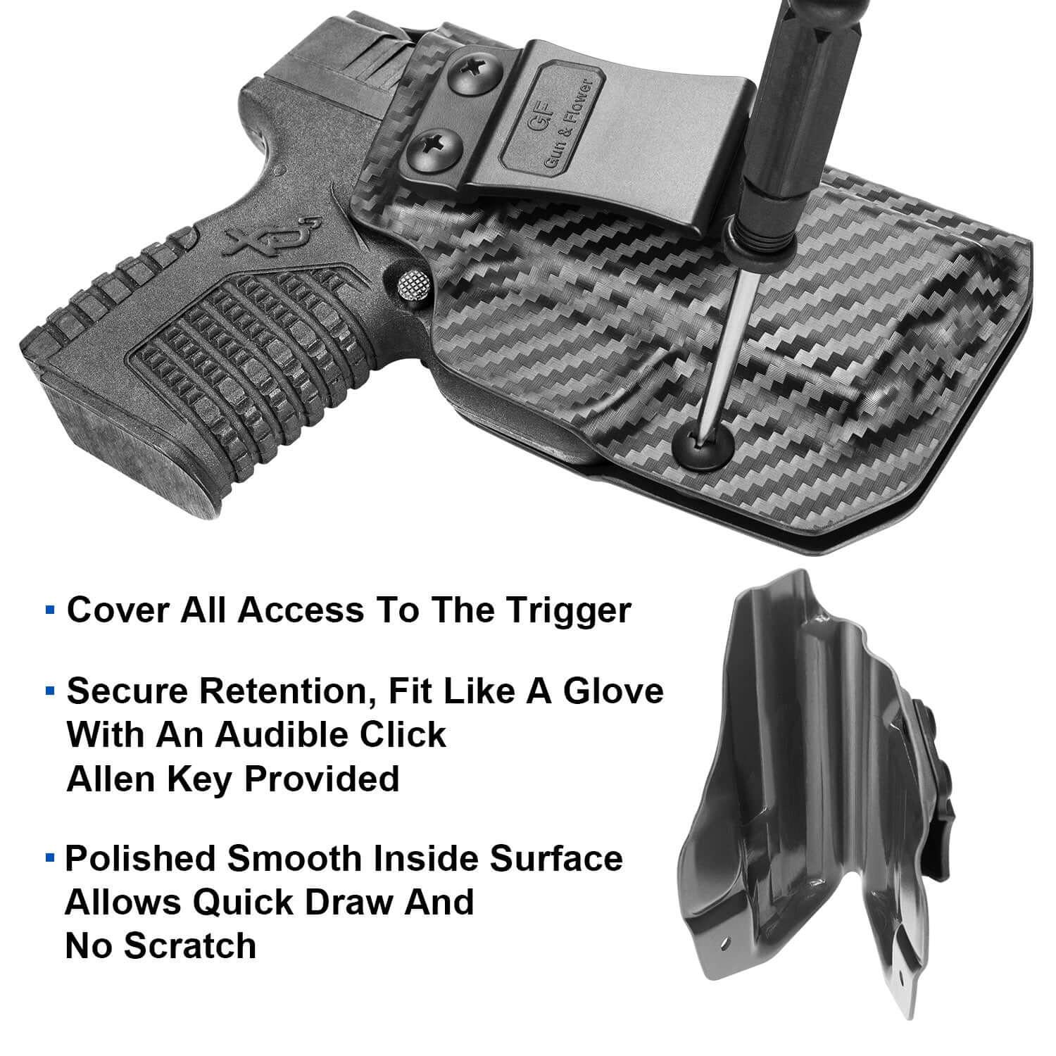 Carbon Fiber Kydex IWB Holster for Springfield XD-S XDS 3.3" 9mm/.40S&W/.45 ACP Appendix Cross Draw Concealed Carry Belt Clip , Right Hand | Gun & Flower Gun & Flower