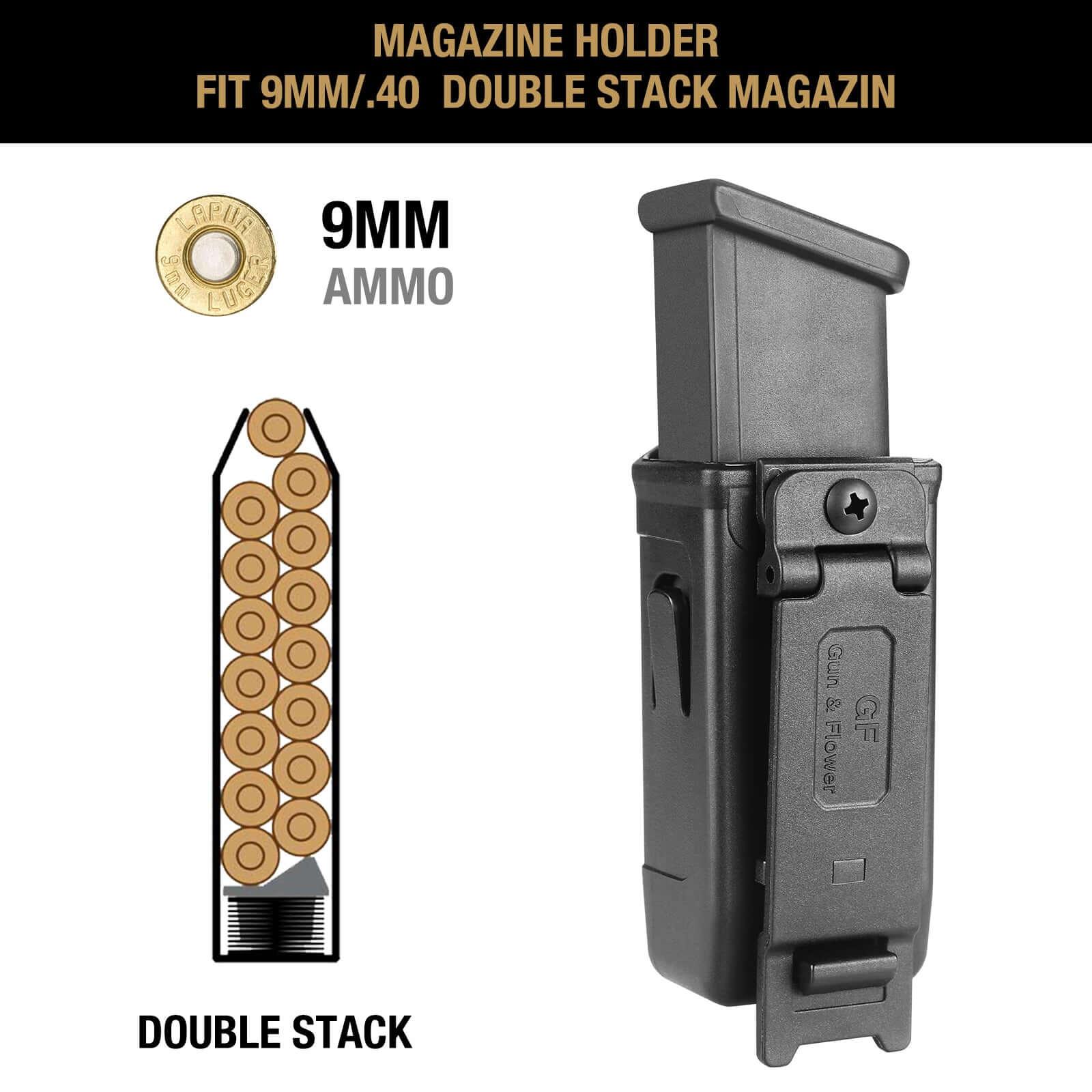 Polymer Universal 9mm/.40 Double Stack Mag Holster Magazine Holder Inside and Outside Carry Mag Pouch Gun & Flower