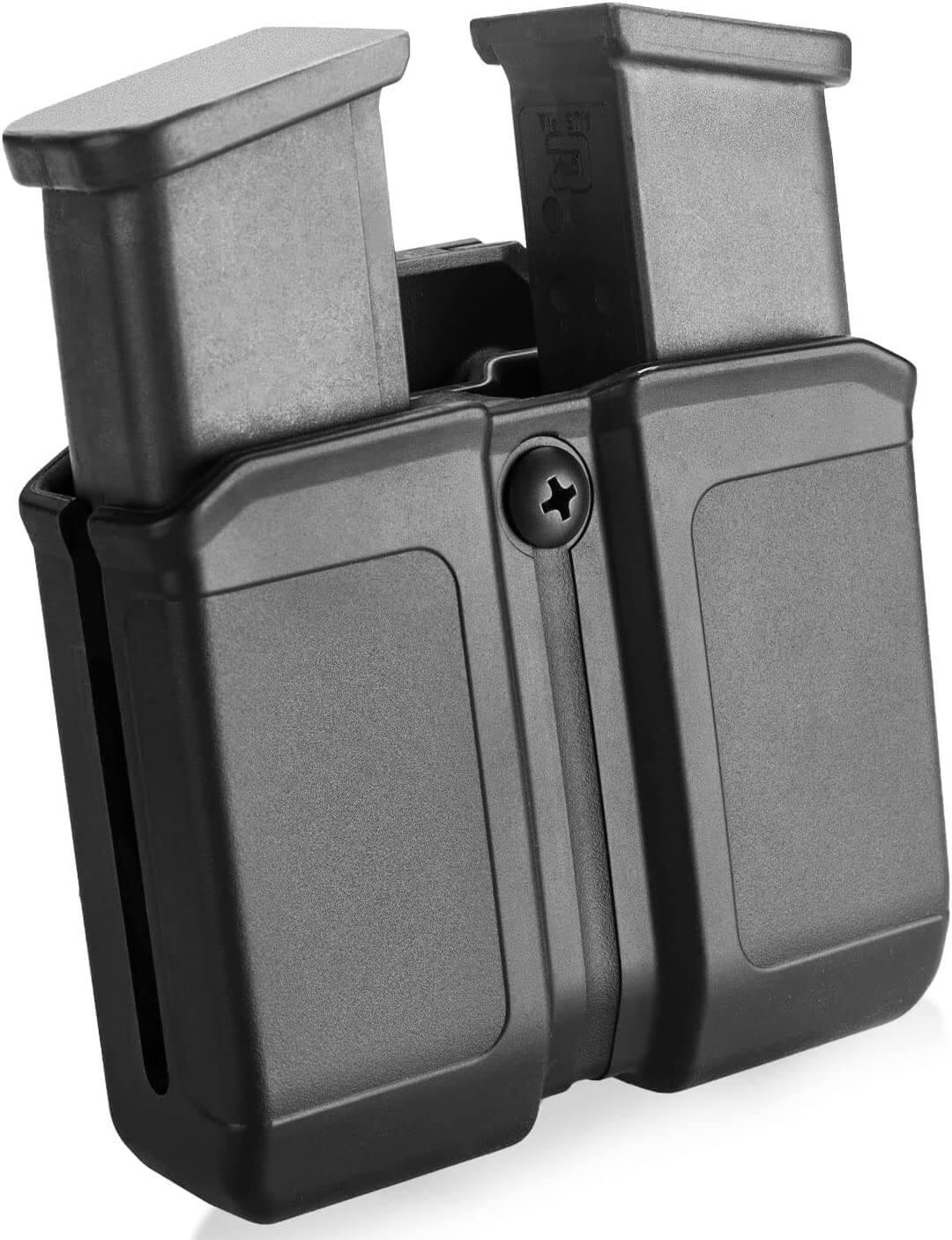 Universal OWB Double Magazine Holder,Fits Double Stack 9mm .40 /10mm .45 Magazine, Fit 1.5 1.75 2.0 2.25'' Belt,MOLLE Optional Gun & Flower