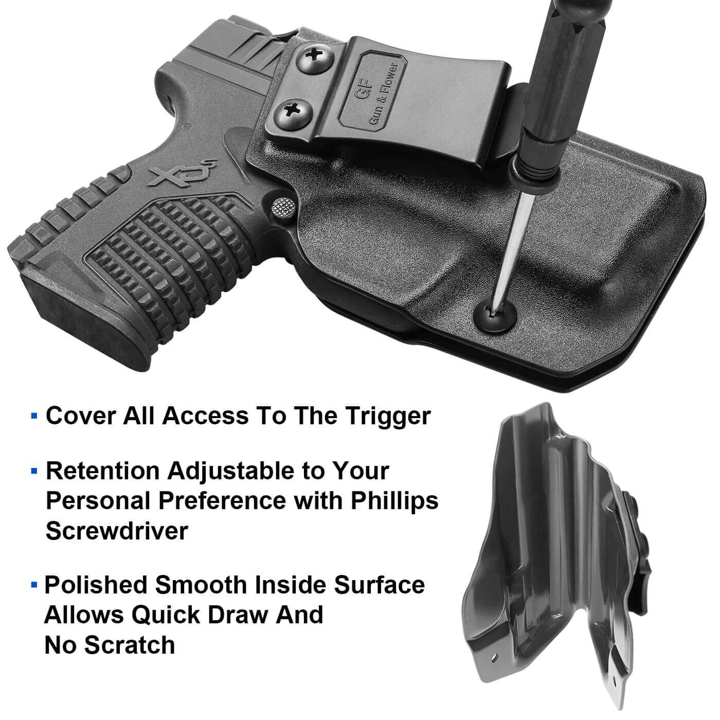 Kydex IWB Holster for Springfield XD-S XDS 3.3" 9mm/.40S&W/.45 ACP Appendix Cross Draw Concealed Carry Belt Clip Holsters | Gun & Flower Gun & Flower