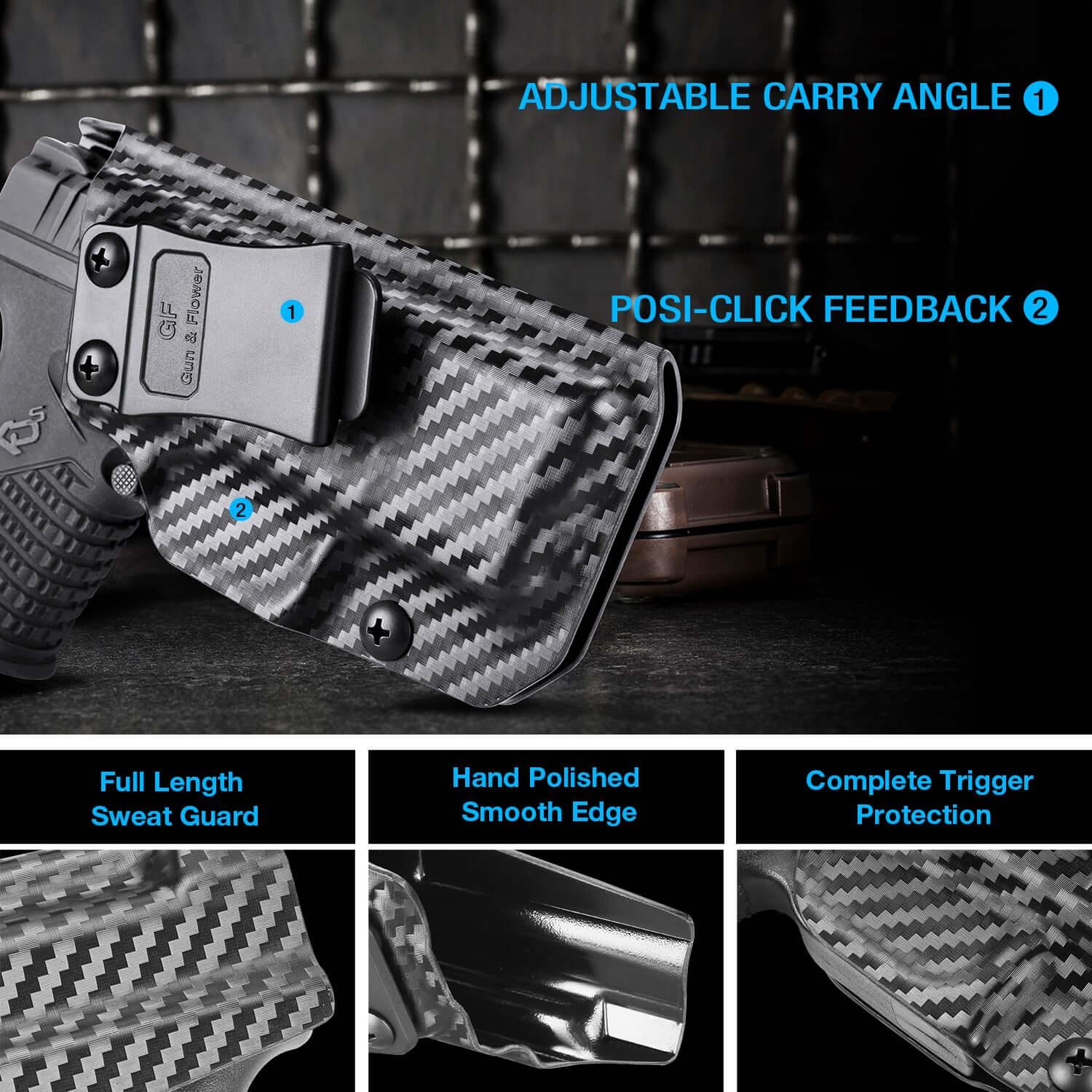 Carbon Fiber Kydex IWB Holster for Springfield XD-S XDS 3.3" 9mm/.40S&W/.45 ACP Appendix Cross Draw Concealed Carry Belt Clip , Right Hand | Gun & Flower Gun & Flower