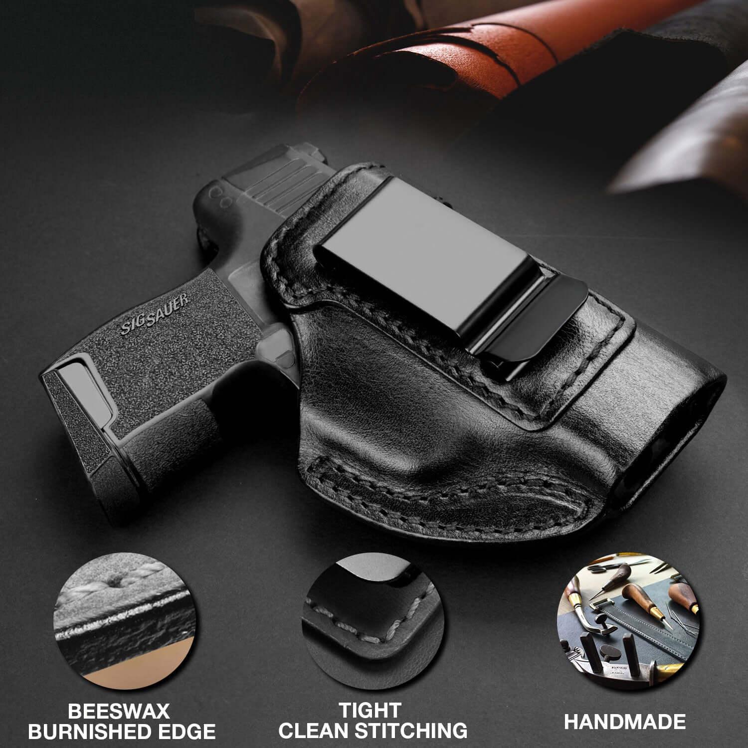 Full Grain Leather Custom Molded Holster Handmade Leather IWB Holster for Sig Sauer P365/P365 SAS/P365X/P365 XL/P365-380/P365 ROSE-380, Right Hand | Gun & Flower Gun & Flower