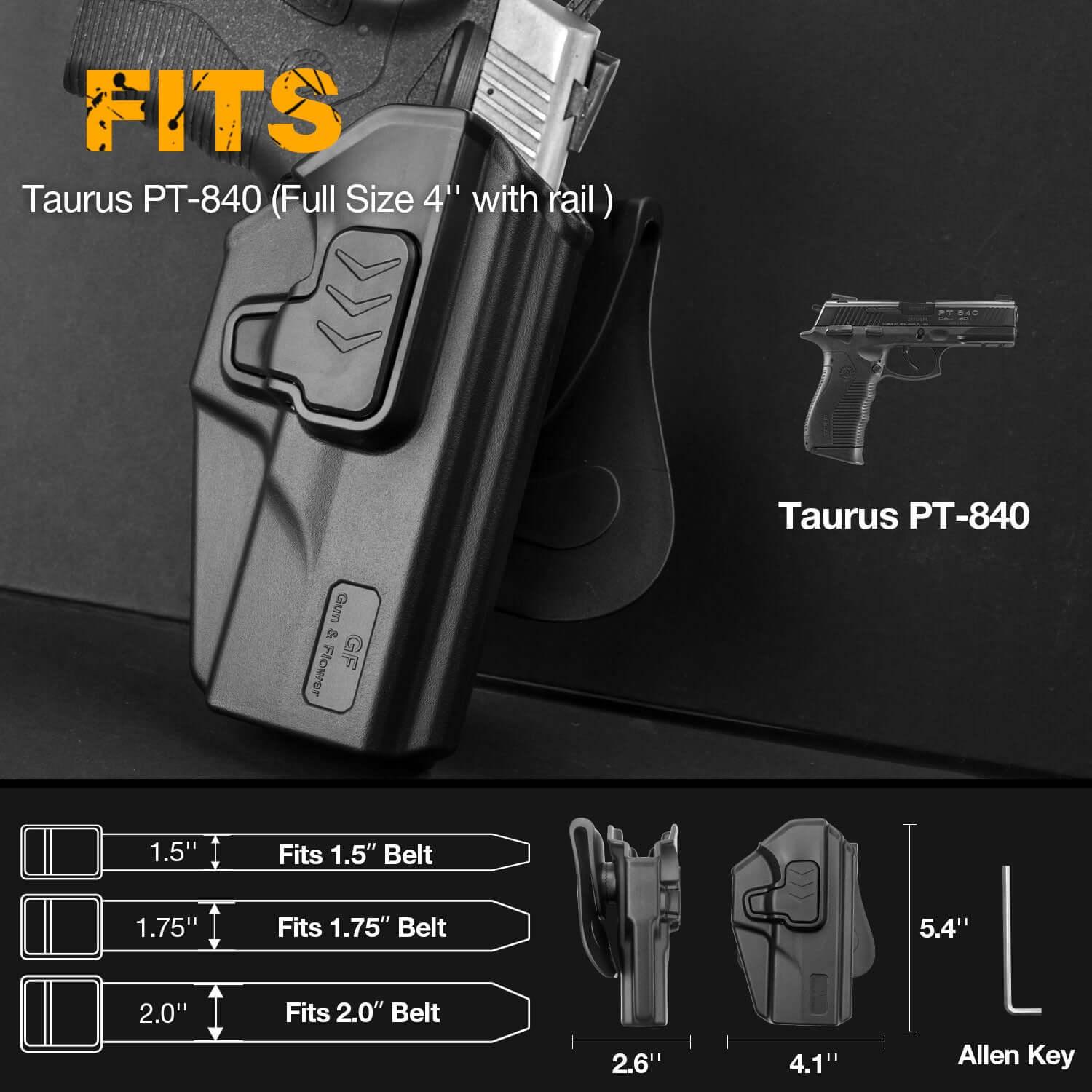 Taurus PT-840 PT840 Level II Retention Index Finger Release OWB Paddle Holster Outside Waistband Pants Trigger Guard | Gun & Flower Gun & Flower