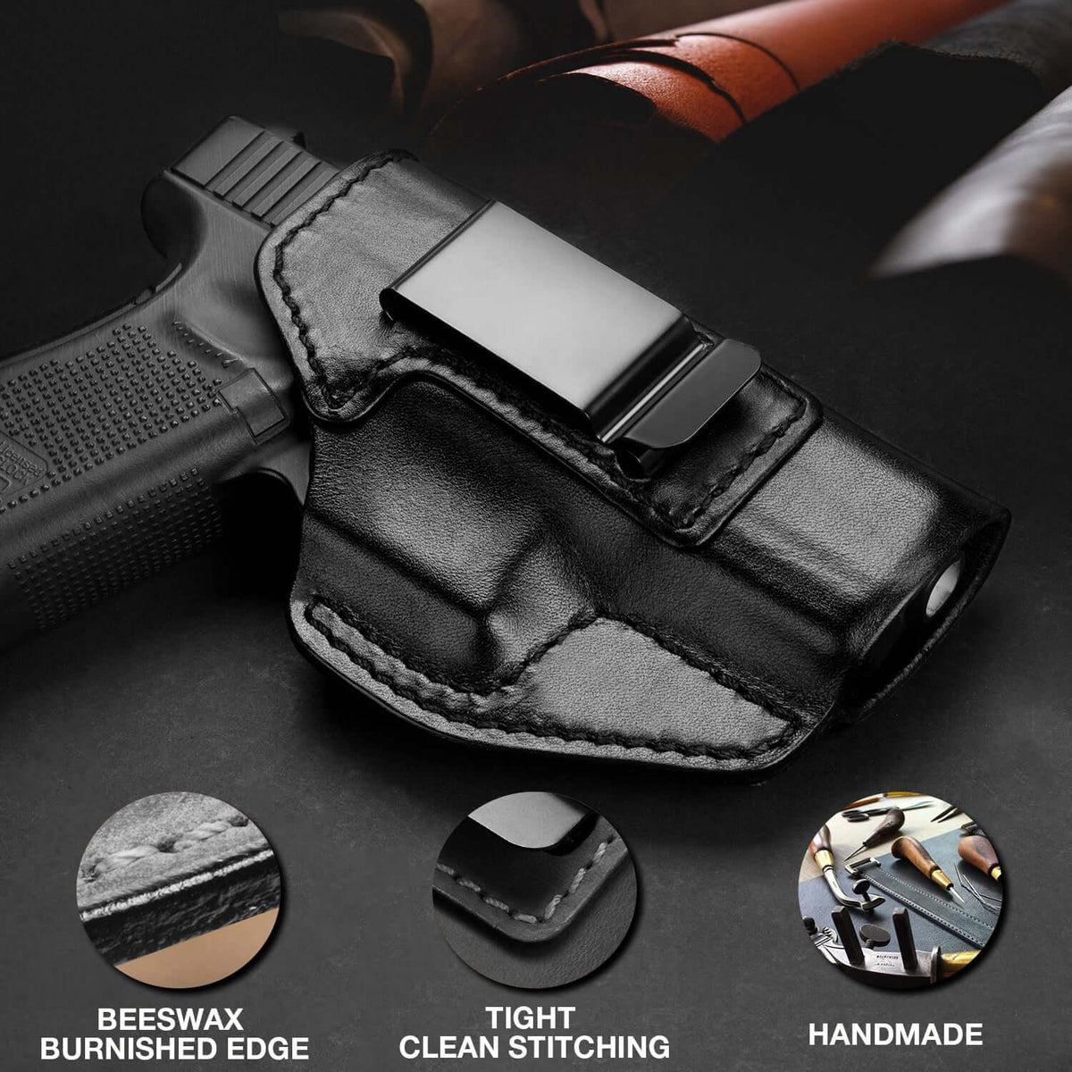 Handmade Soft Leather Holster for Glock 19/19X/23/32/45 Gen 3 4 5 Inside Waistband Appendix Concealed Carry | Gun & Flower Gun & Flower