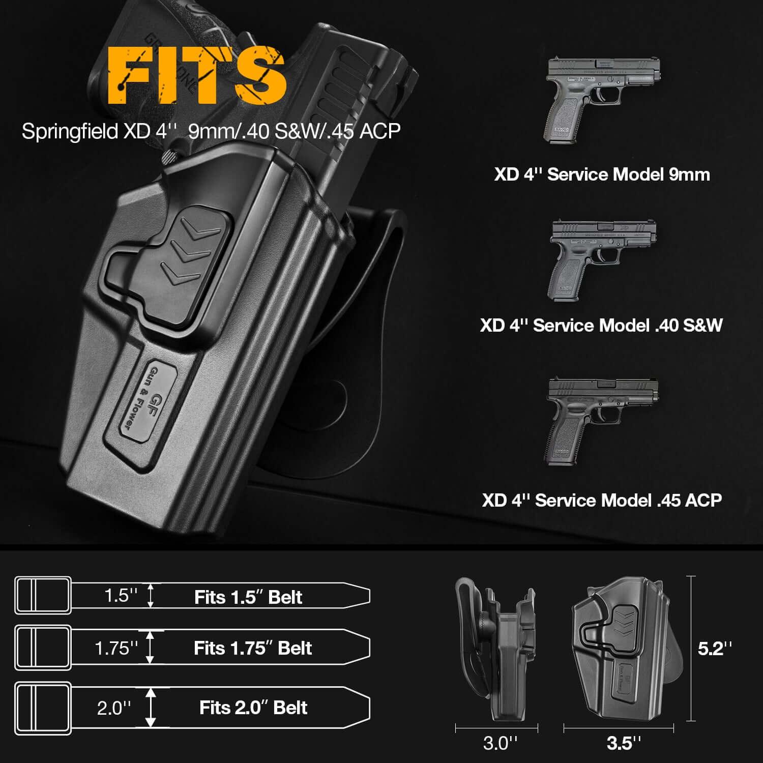 Springfield XD Level II Retention OWB Paddle Holster for 9mm/.40/.45ACP | Secure & Adjustable Gun & Flower