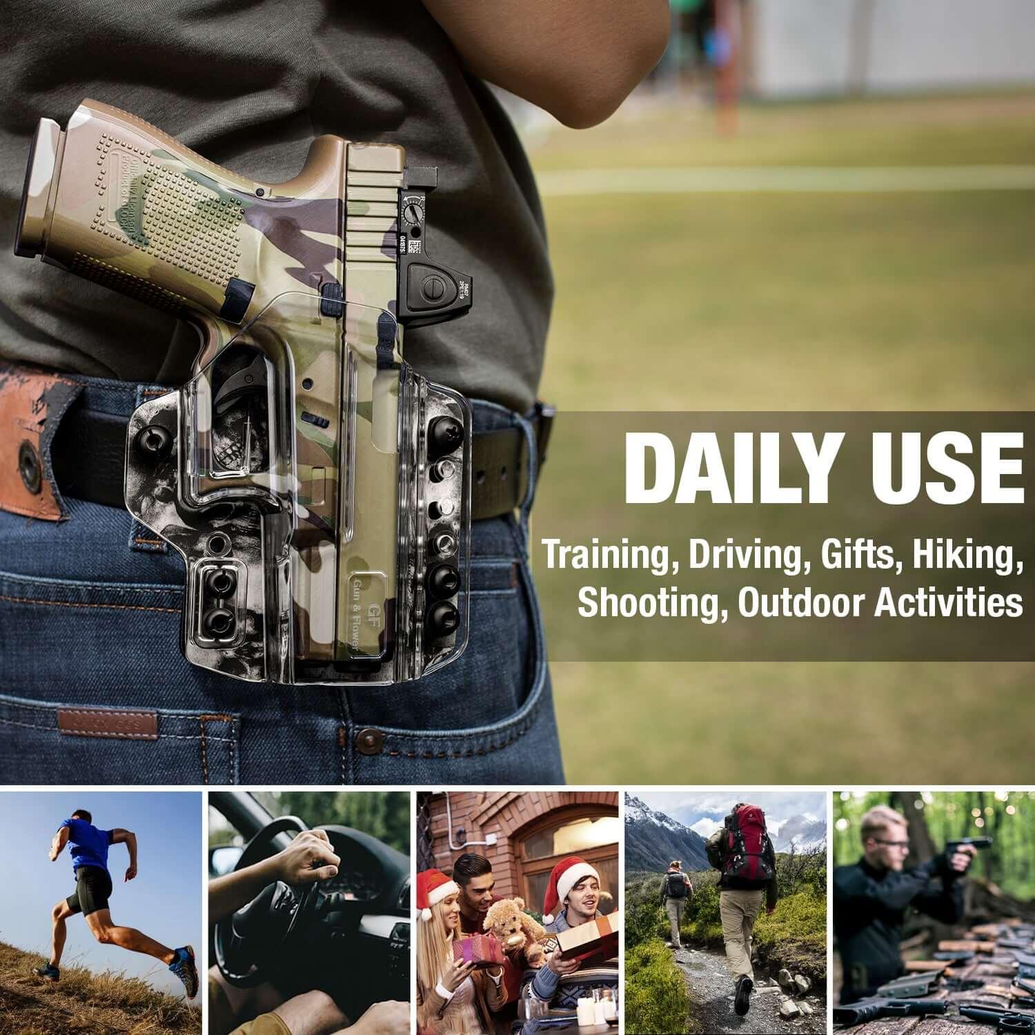 IWB&OWB Convertible Clear Holster with Cool Skull Printing for  Glock 17/19/22/23/31/32/45 Gun & Flower