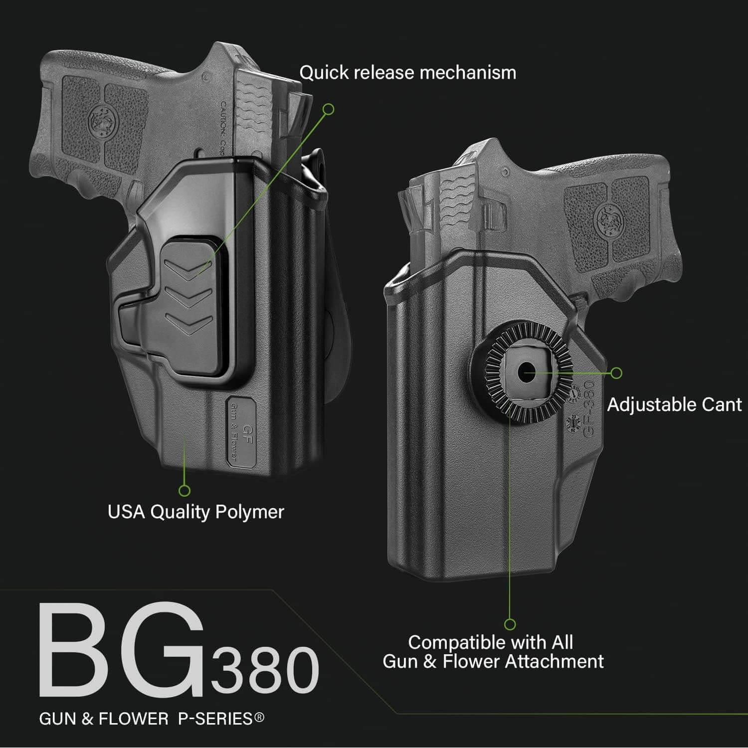 OWB Paddle Holster Index Finger Release for Smith & Wesson Bodyguard 380 Right Hand Gun & Flower