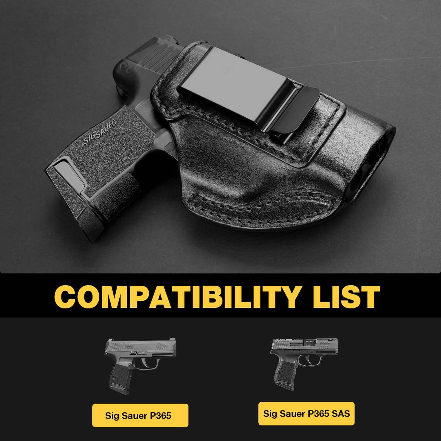 Full Grain Leather Custom Molded Holster Handmade Leather IWB Holster for Sig Sauer P365/P365 SAS/P365X/P365 XL/P365-380/P365 ROSE-380, Right Hand | Gun & Flower Gun & Flower