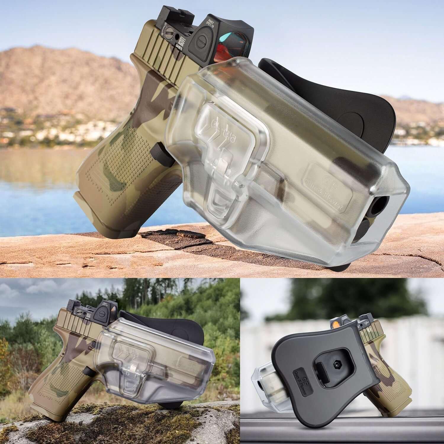 Frosted Clear Level II Retention OWB Paddle Holster for Glock 19 19X 32 45(Gen 3 4 5)丨Glock 23(Gen 3 4) Optics Ready,Right Hand | Gun & Flower Gun & Flower