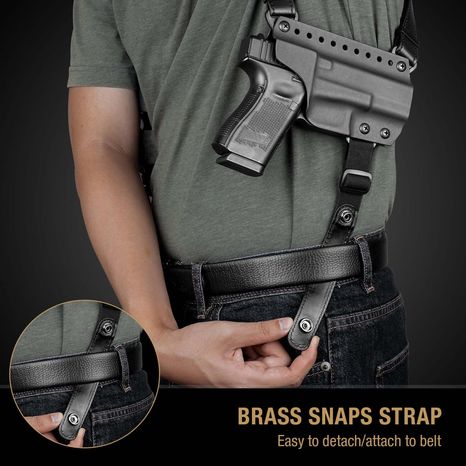 Handmade Full Grain Leather Strap with US Kydex Hybrid Shoulder Holster for Glock G17 Gen3-5 G19 Gen3-5 G19X G22 Gen5 G23 Gen3-5 G26 Gen3-5 G32 Gen3-4 G34 Gen3-5 G44 G45 & 9mm/.40 Double-Stack Mag Gun & Flower