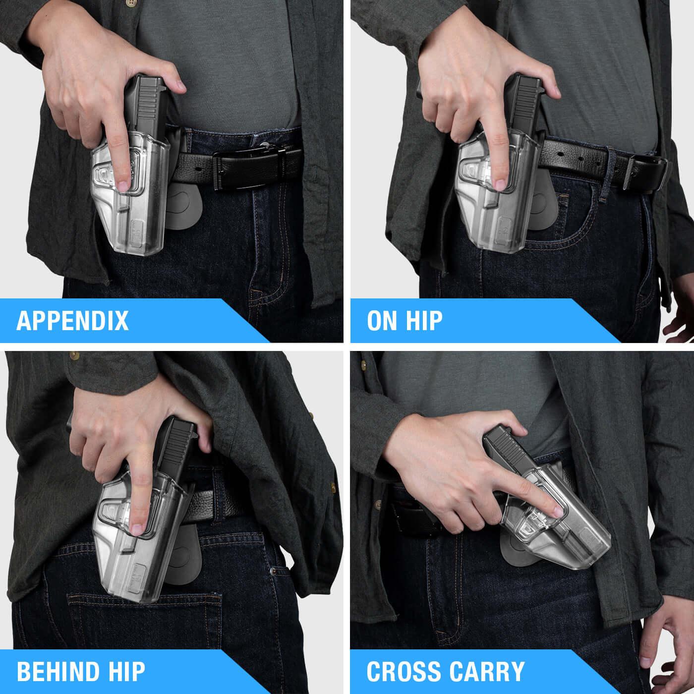 Frosted Clear Level II Retention OWB Paddle Holster for Glock 19 19X 32 45(Gen 3 4 5)丨Glock 23(Gen 3 4) Optics Ready,Right Hand | Gun & Flower Gun & Flower