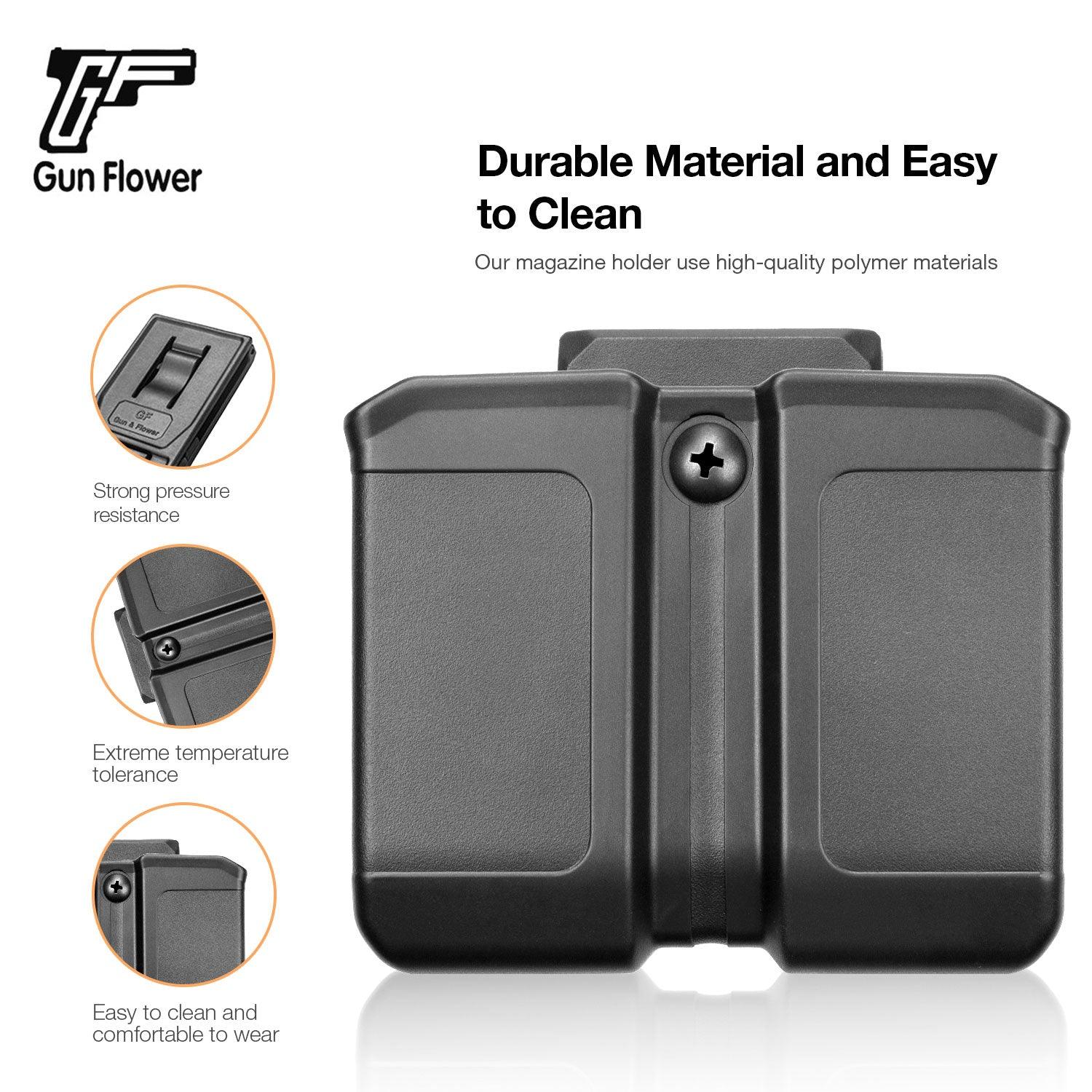 Polymer Universal Double Magazine Holsters Compatible with 9mm/.40 Dual Stack Mags, Belt Clip/Molle Mag Holder Pouch | Gun & Flower Gun & Flower