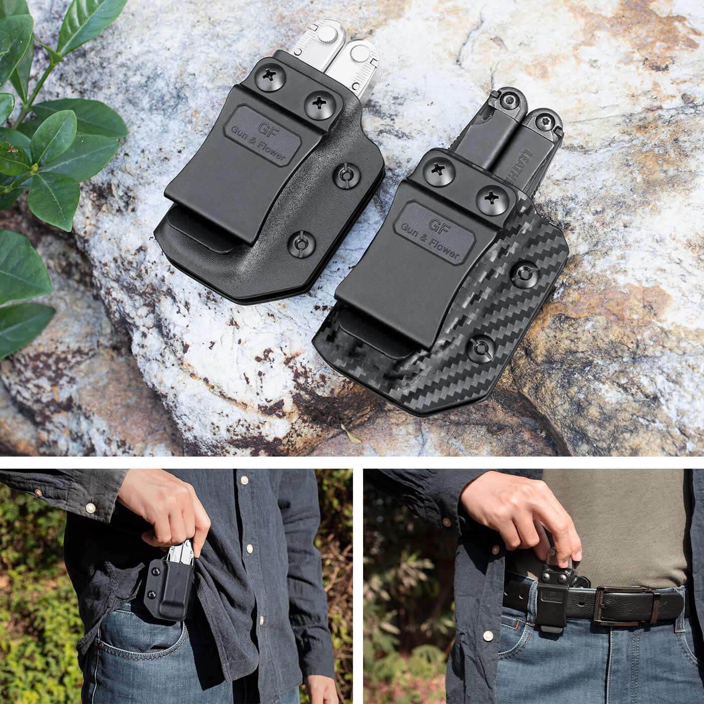 Carbon Fiber Kydex Multitool Sheath for LEATHERMAN WAVE & WAVE + PLUS/REBAR/SURGE HEAVY/SKELETOOL Multi Tool Pouch Gun & Flower