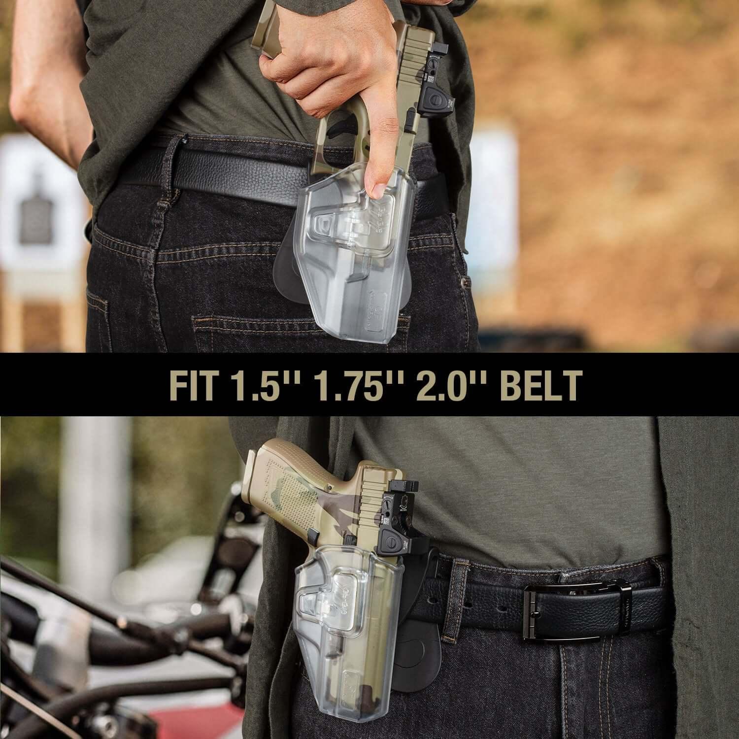Frosted Clear Level II Retention OWB Paddle Holster for Glock 19 19X 32 45(Gen 3 4 5)丨Glock 23(Gen 3 4) Optics Ready,Right Hand | Gun & Flower Gun & Flower
