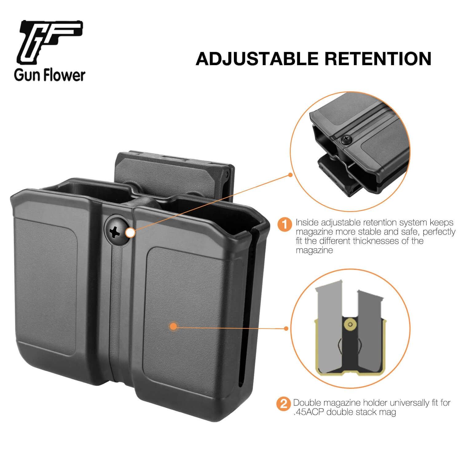 Polymer Universal Double Magazine Holsters Compatible with 9mm/.40 Dual Stack Mags, Belt Clip/Molle Mag Holder Pouch | Gun & Flower Gun & Flower