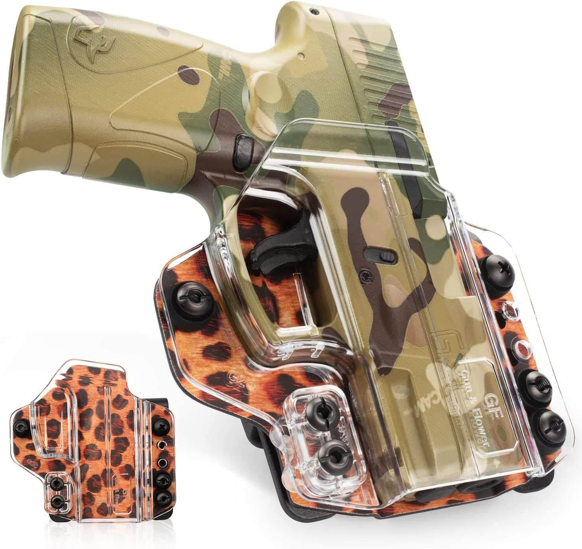 IWB&OWB Convertible Clear Polymer Holster Leopard Printing for Taurus G3C/G2C/Millennium G2 PT111/PT140 Holster for Women Gun & Flower