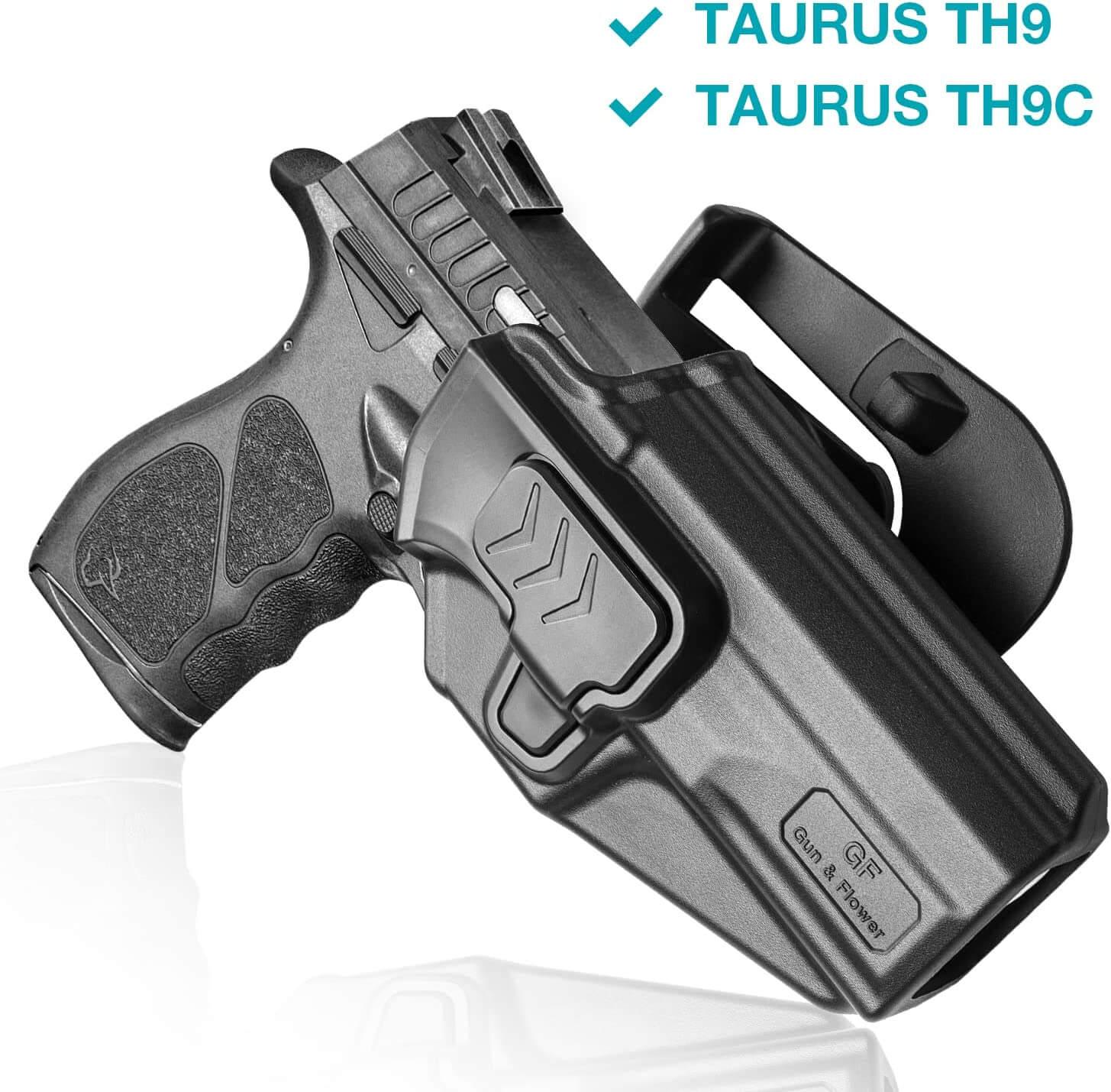 Outside Waistband Carry Paddle Holster for Taurus TH9C TH9 Level II Retention with Index Finger Release Gun & Flower