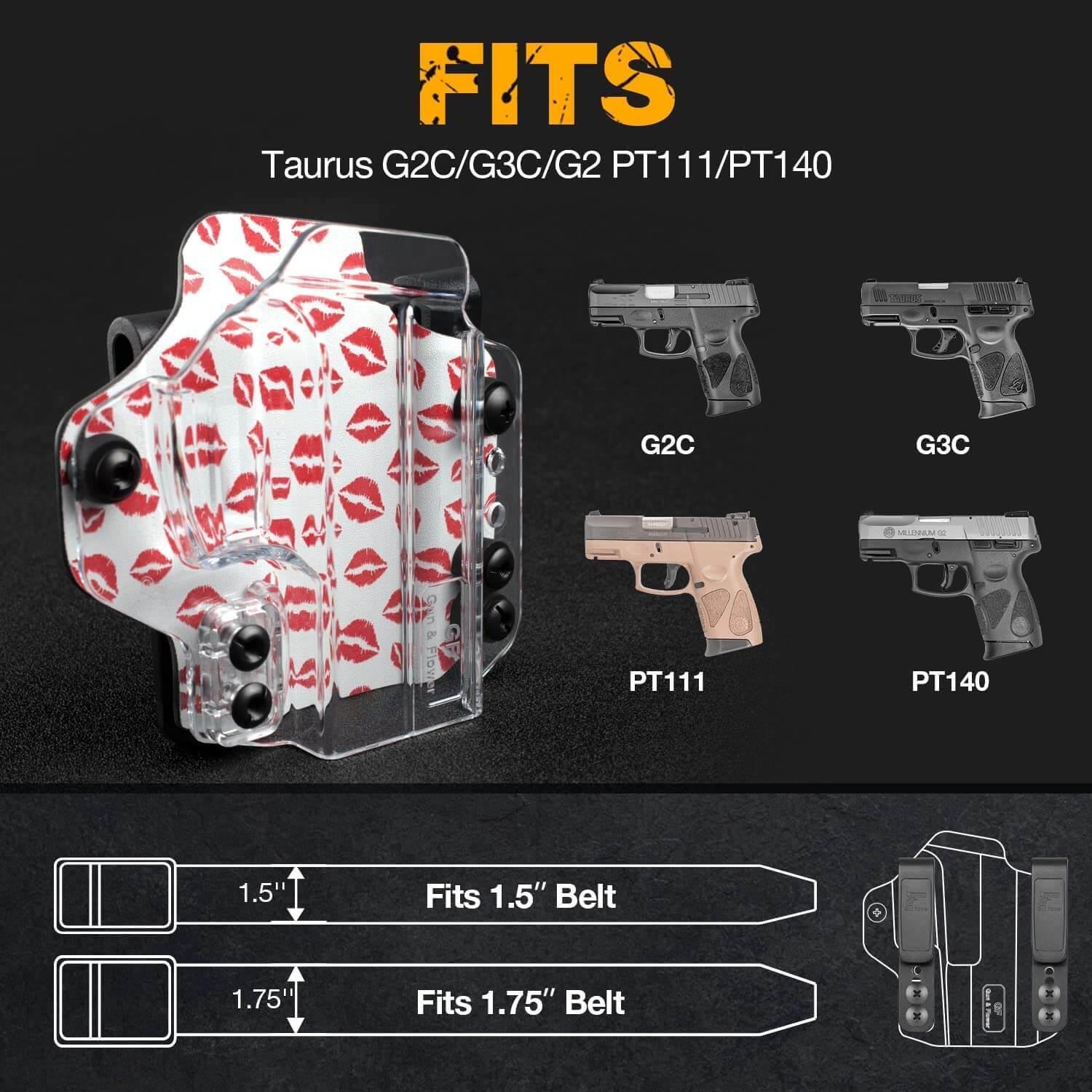 IWB&OWB Convertible Clear Polymer Holster Lips Printing for Taurus G3C/G2C/ Millennium G2 PT111/PT140 Holster for Women Gun & Flower