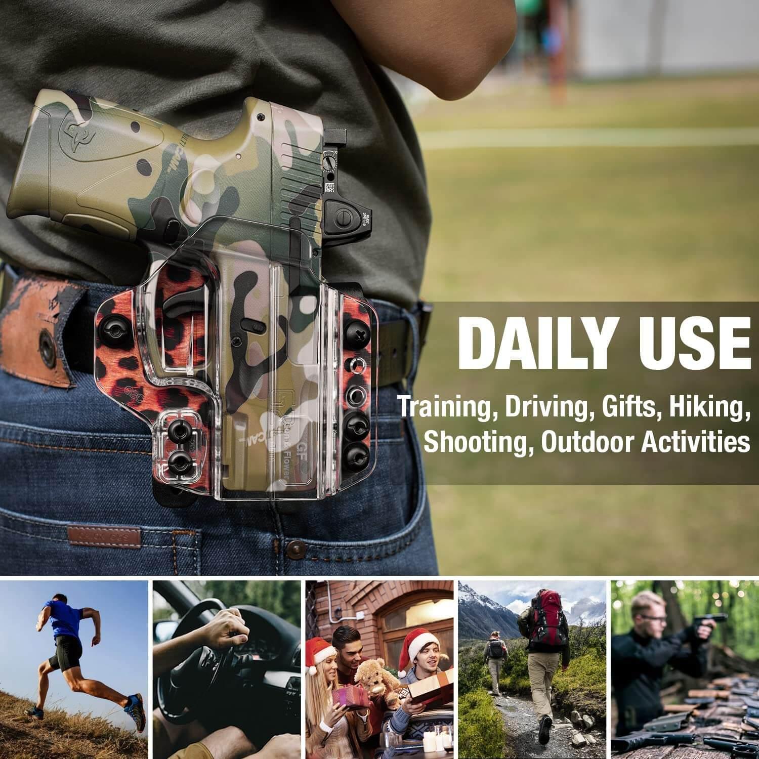 IWB&OWB Convertible Clear Polymer Holster Leopard Printing for Taurus G3C/G2C/Millennium G2 PT111/PT140 Holster for Women Gun & Flower