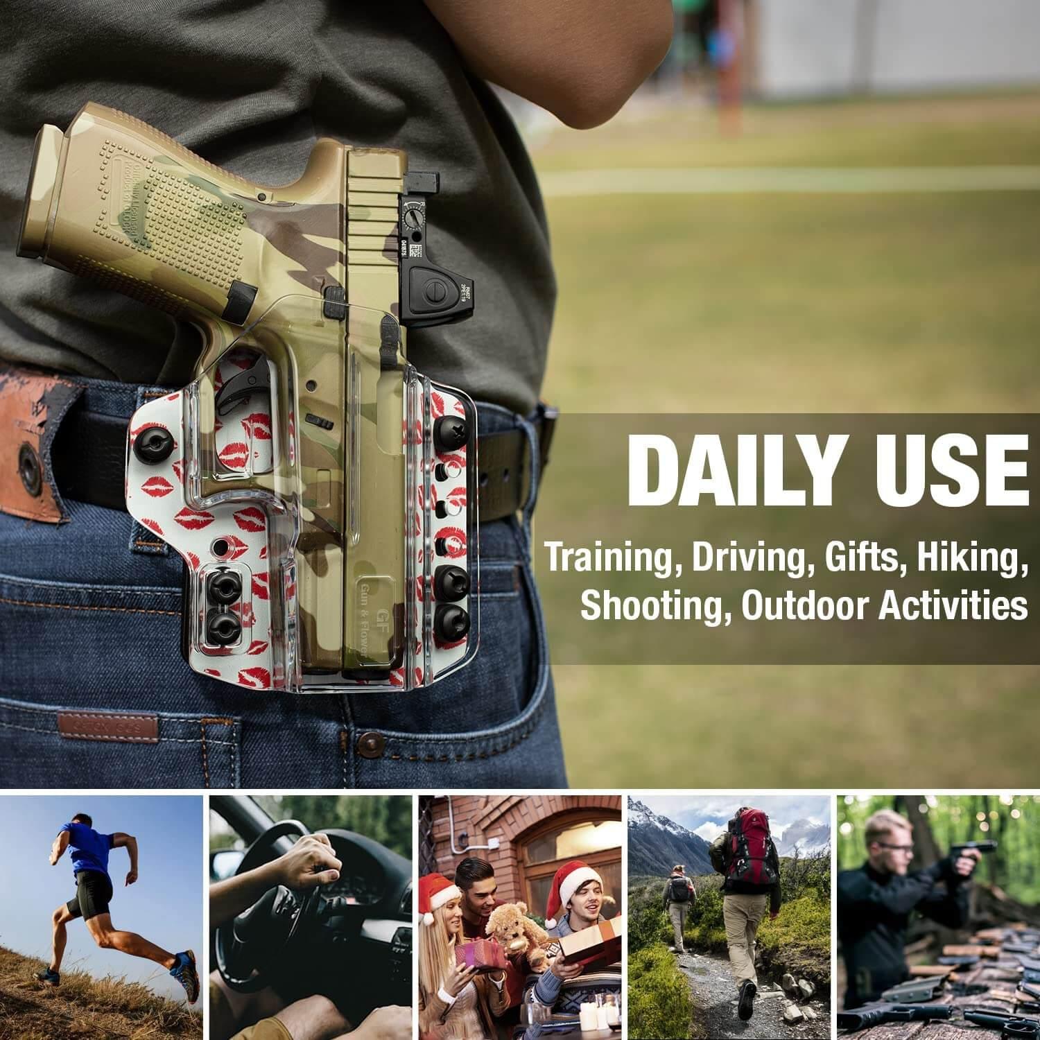 IWB&OWB Convertible Clear Holster with Lips Printing for Glock 17/19/22/23/31/32/45 Cool holstres for Women Gun & Flower