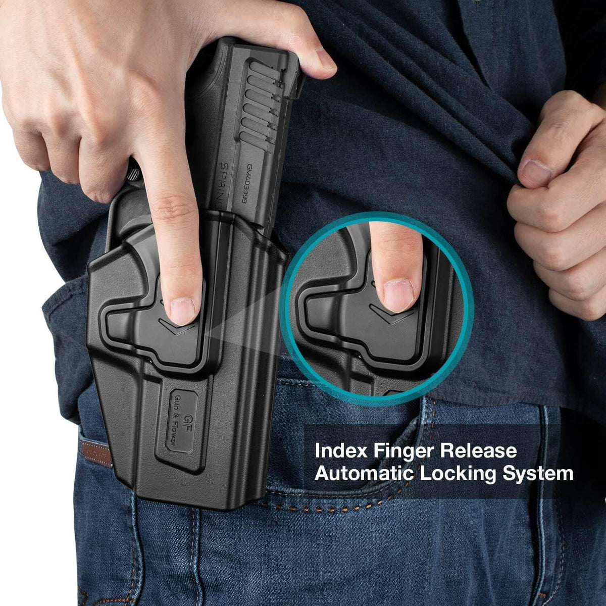 Outside Waistband Carry Paddle Holster for Taurus TH9C TH9 Level II Retention with Index Finger Release - Polymerholster