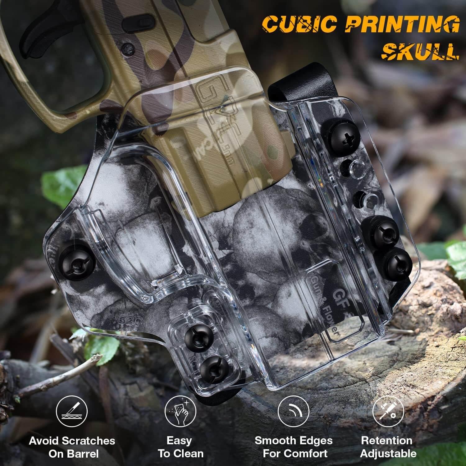 IWB&OWB Convertible Clear Polymer Holster Skull Printing for Taurus G3C/G2C/ Millennium G2 PT111/PT140 Gun & Flower