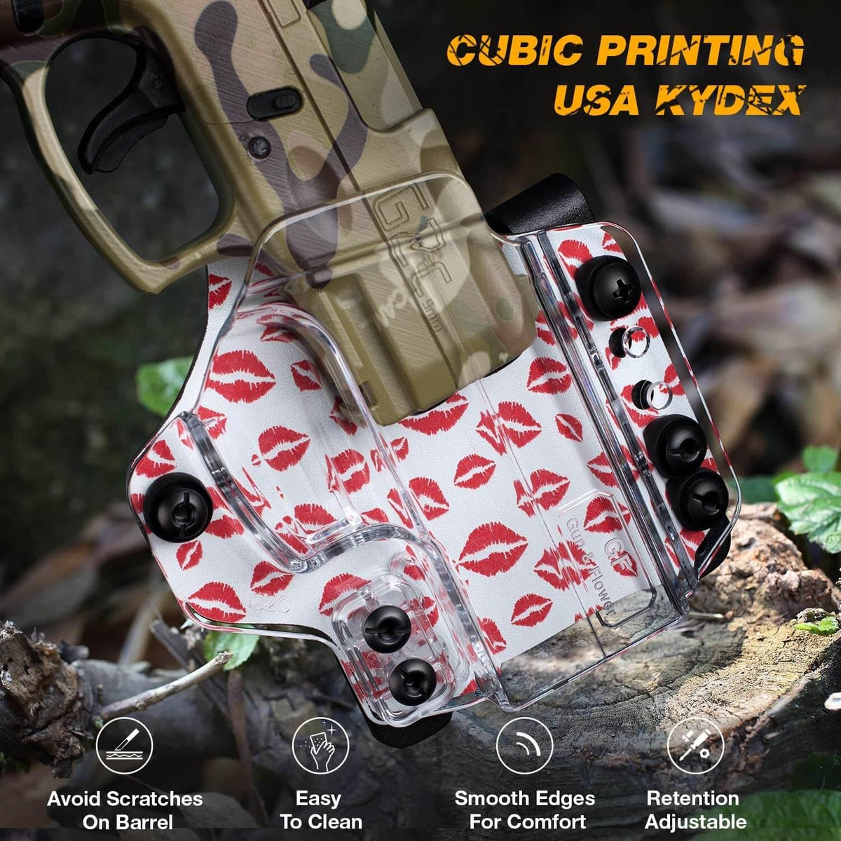 IWB&OWB Convertible Clear Polymer Holster Lips Printing for Taurus G3C/G2C/ Millennium G2 PT111/PT140 Holster for Women Gun & Flower