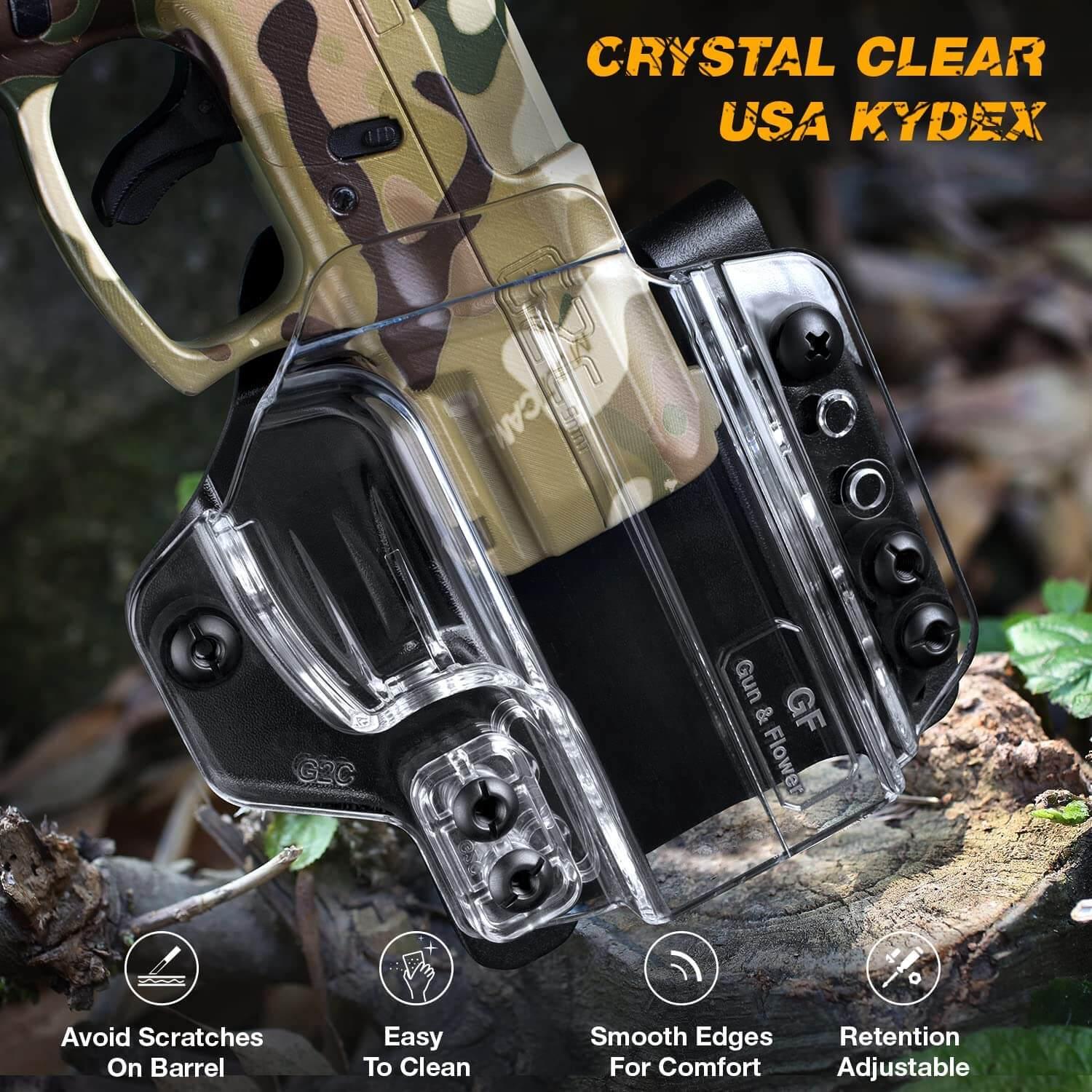 IWB&OWB Convertible Clear Holster Polymer Kydex Hybrid for Taurus G3C/G2C/Millennium G2 PT111/PT140 Gun & Flower