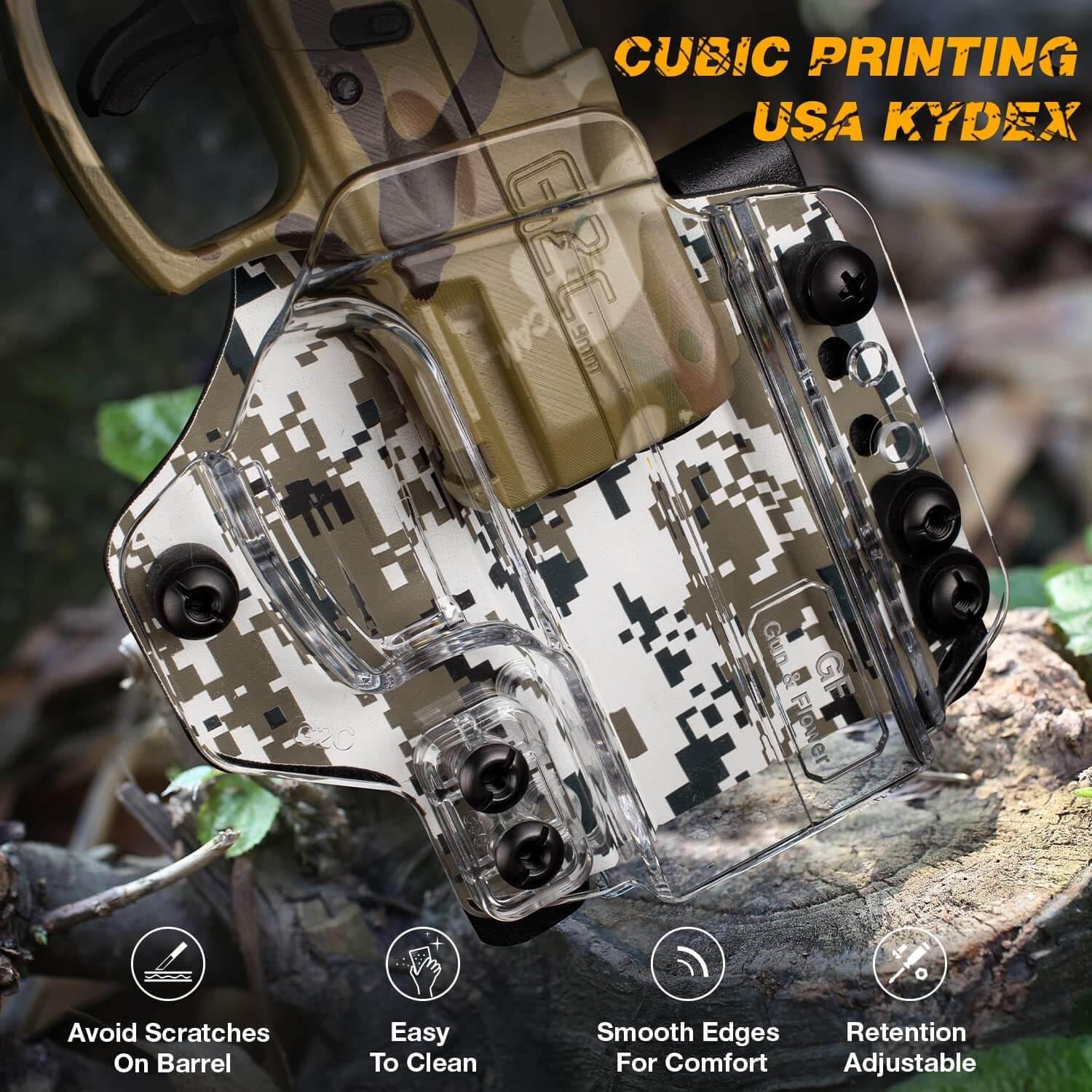IWB&OWB Convertible Clear Polymer Holster Camouflage Printing for Taurus G3C/G2C/Millennium G2 PT111/PT140 Gun & Flower