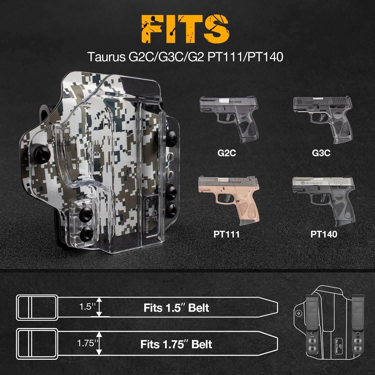 IWB&OWB Convertible Clear Polymer Holster Camouflage Printing for Taurus G3C/G2C/Millennium G2 PT111/PT140 Gun & Flower
